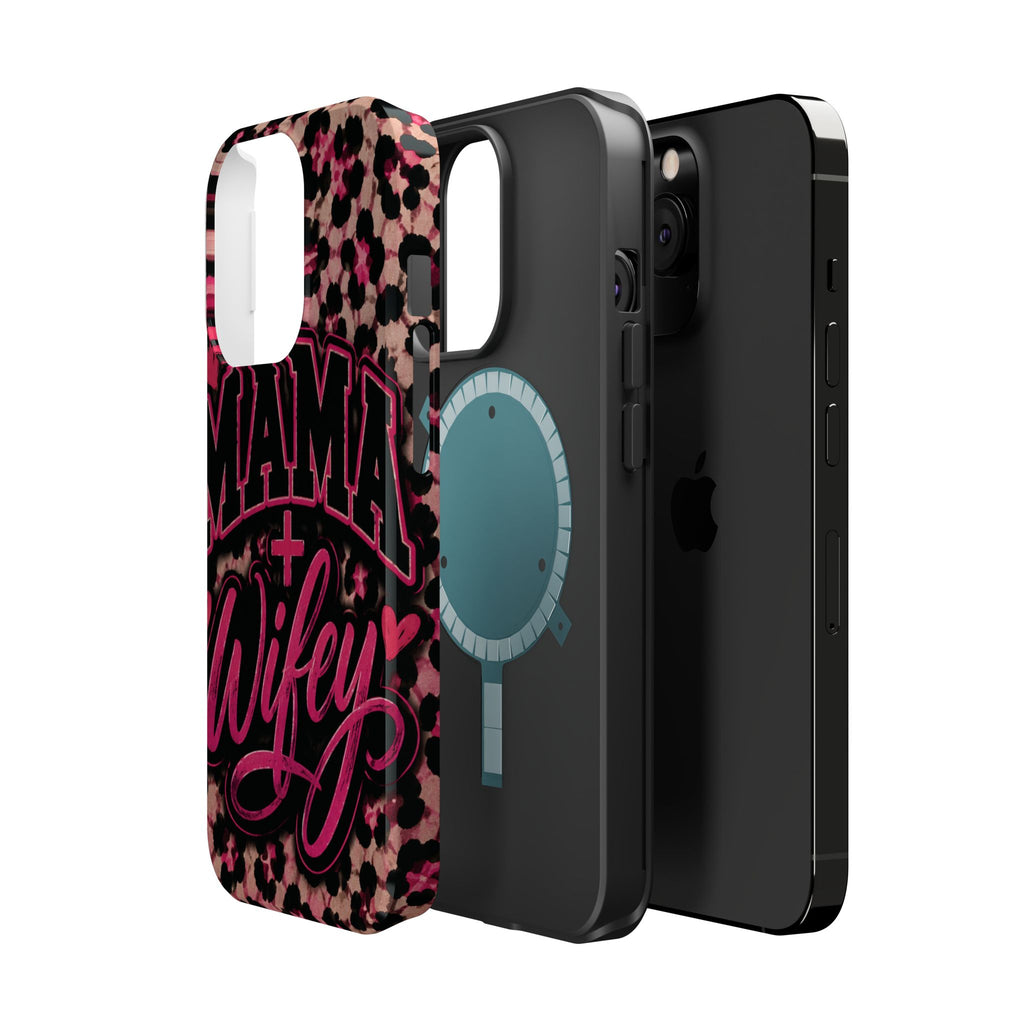 Phone Case — Pink Leopard "Mama Wifey" Magnetic Impact-Resistant Case