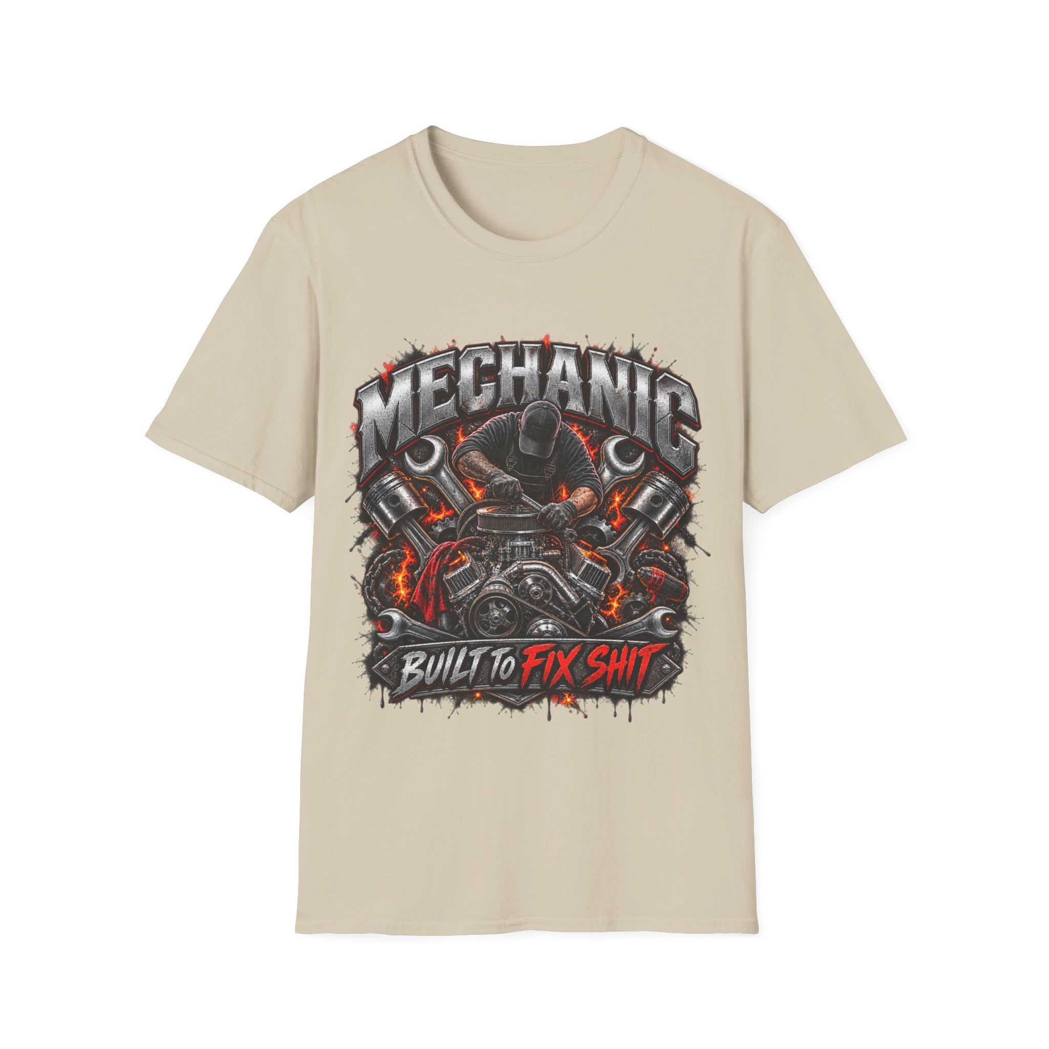 Mechanic T-Shirt — "Built to Fix Sh!t" Garage Wrench Repair Tee