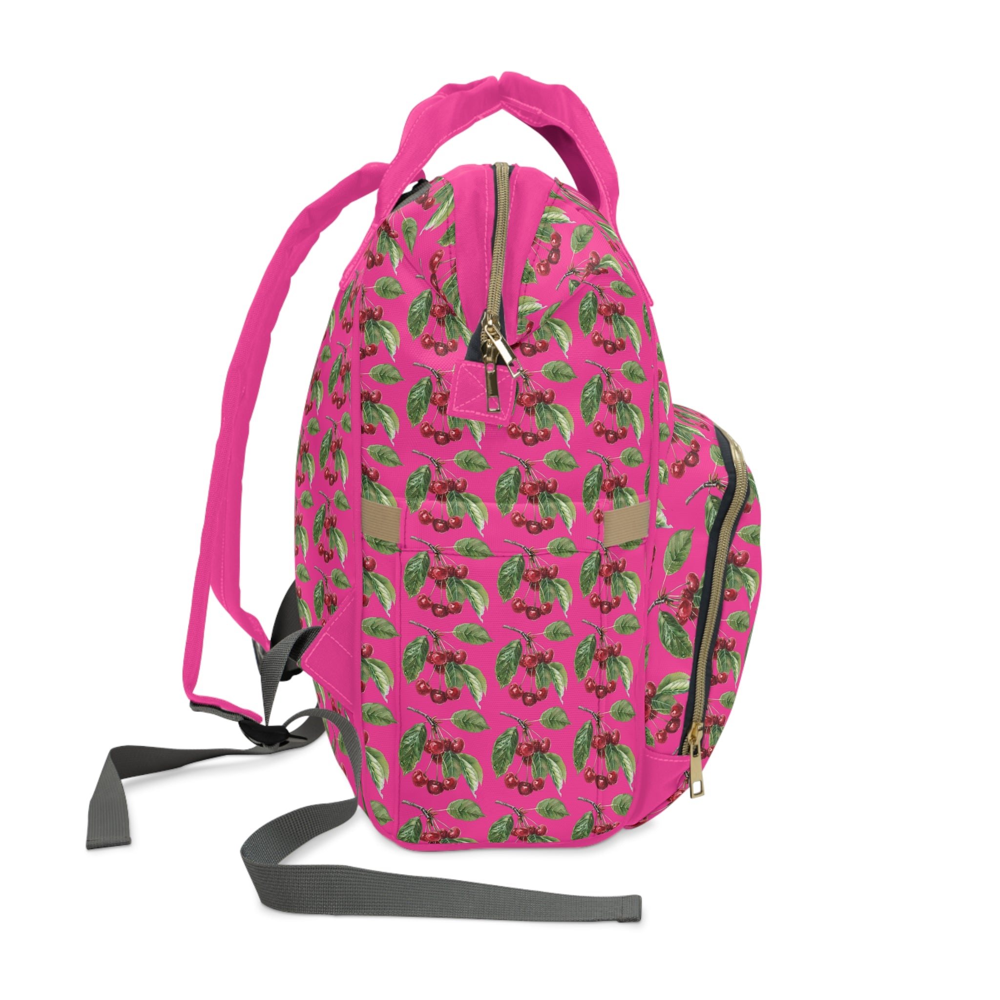 Diaper Backpack — Pink Tropical Cherries Multifunctional Baby Bag