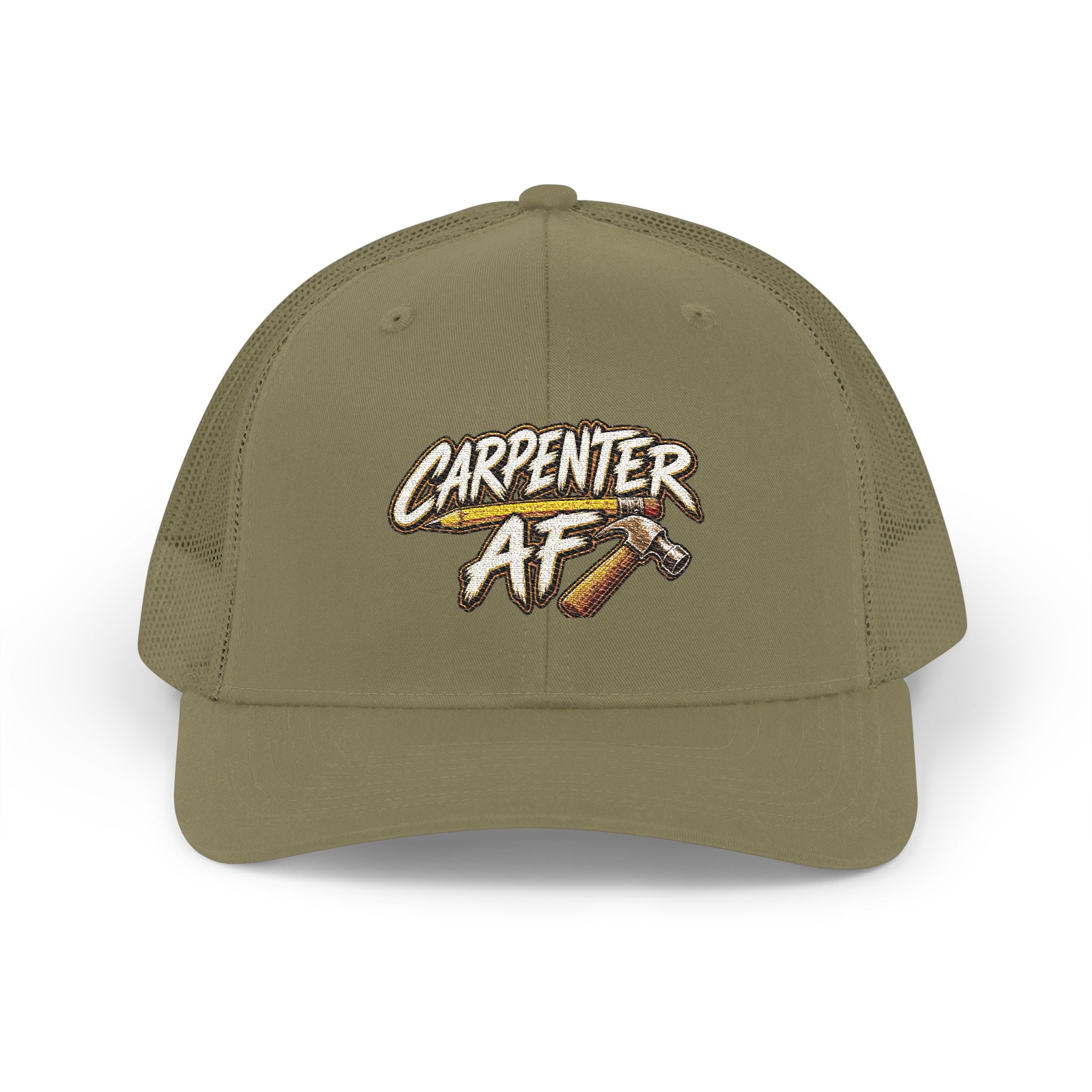 Carpenter AF Snapback Trucker Cap — Rustic Hammer Logo Hat for Woodworkers