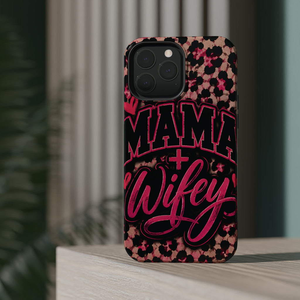 Phone Case — Pink Leopard "Mama Wifey" Magnetic Impact-Resistant Case