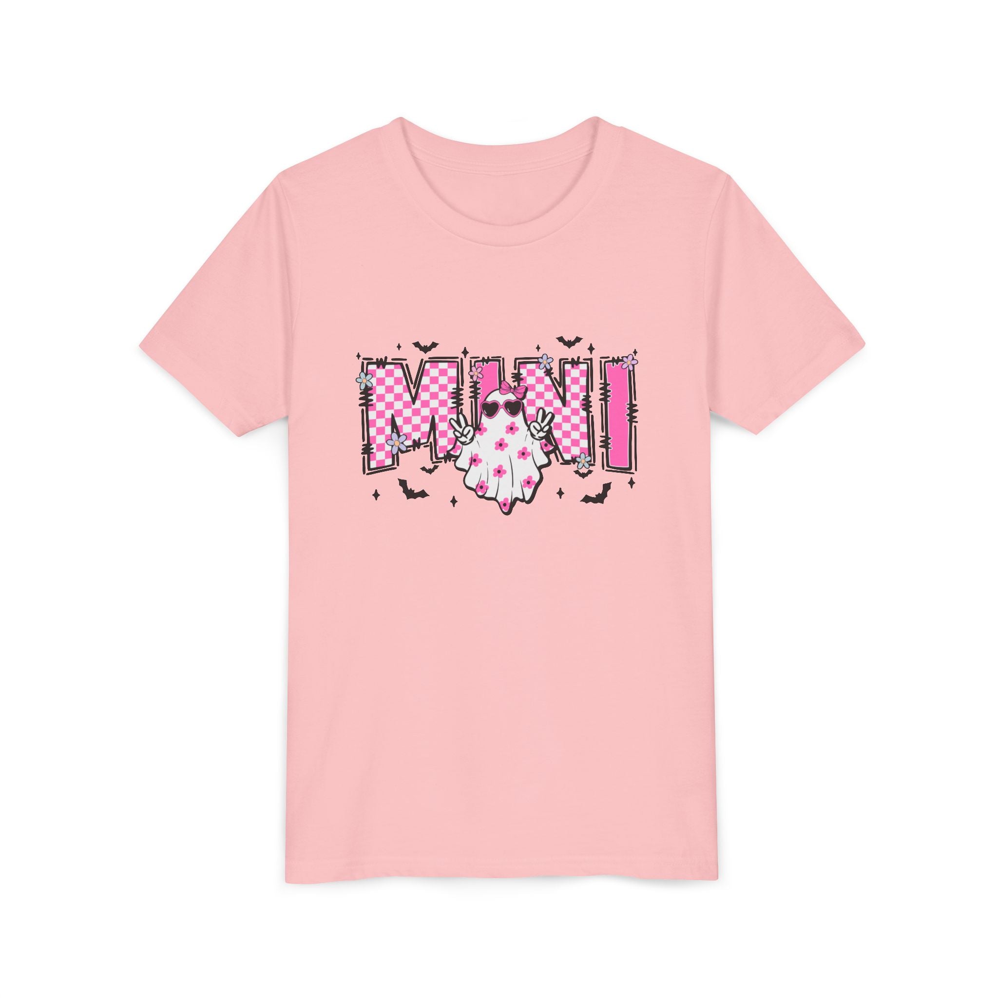 Youth Tee – 'Mimi' Pink Checker Ghost Graphic Kids Shirt
