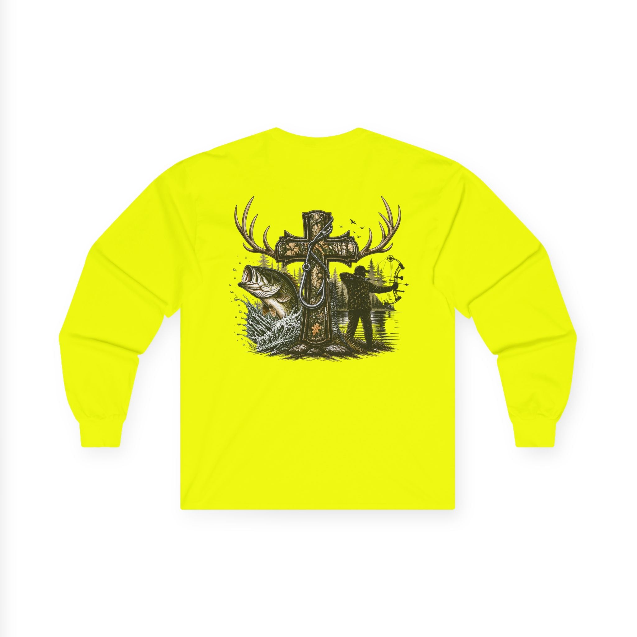 Long Sleeve Tee — Fisherman Cross & Bass Graphic