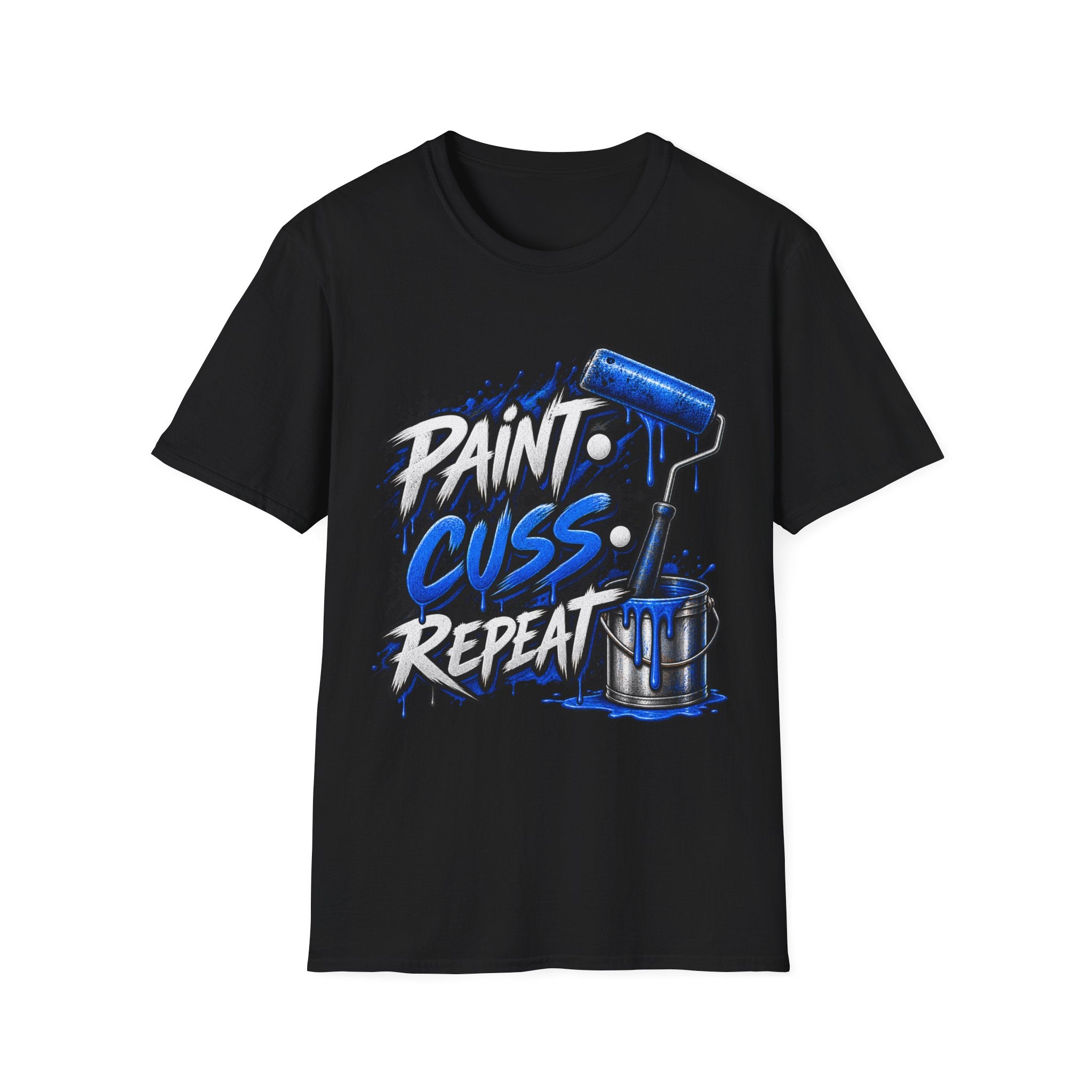 Paint, Cuss, Repeat T-Shirt — Graphic Painter Roller Design