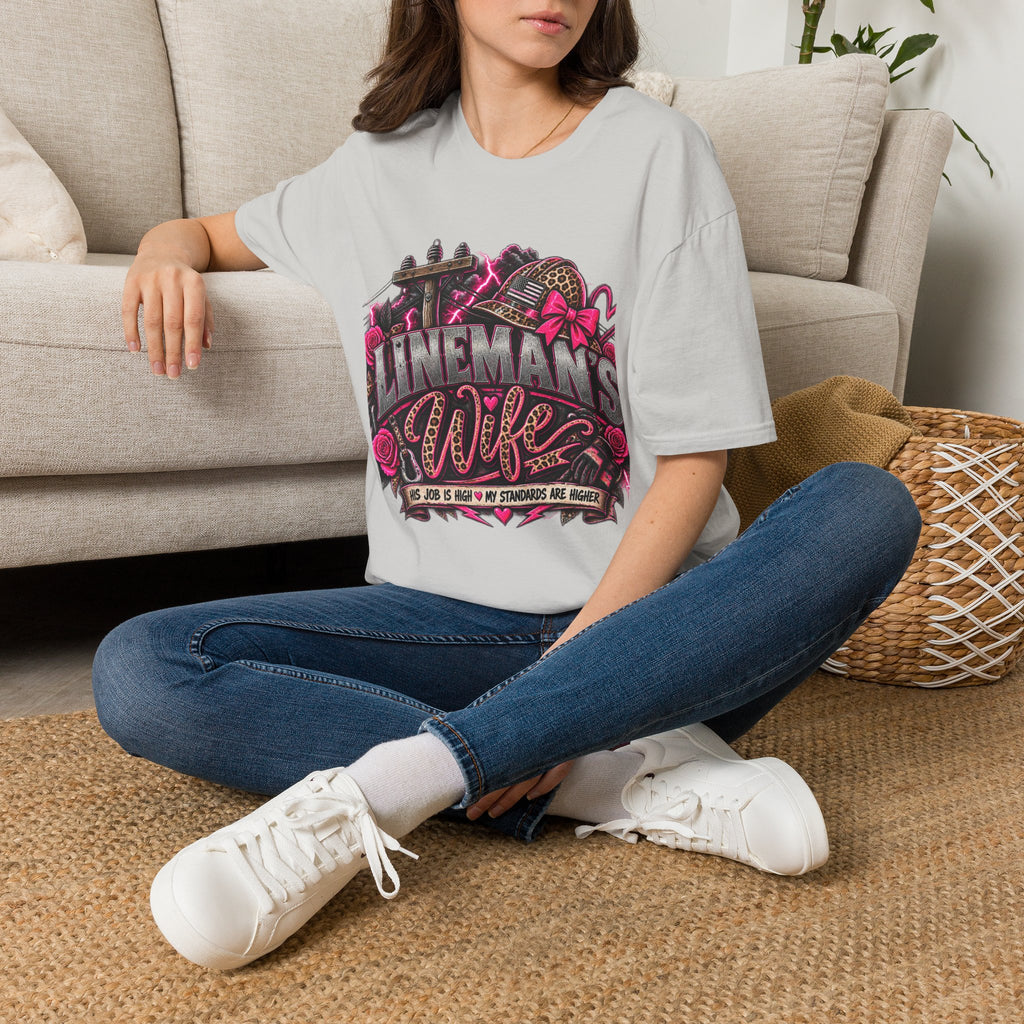 Lineman's Wife T‑Shirt — Pink Floral Lineman Crew Design