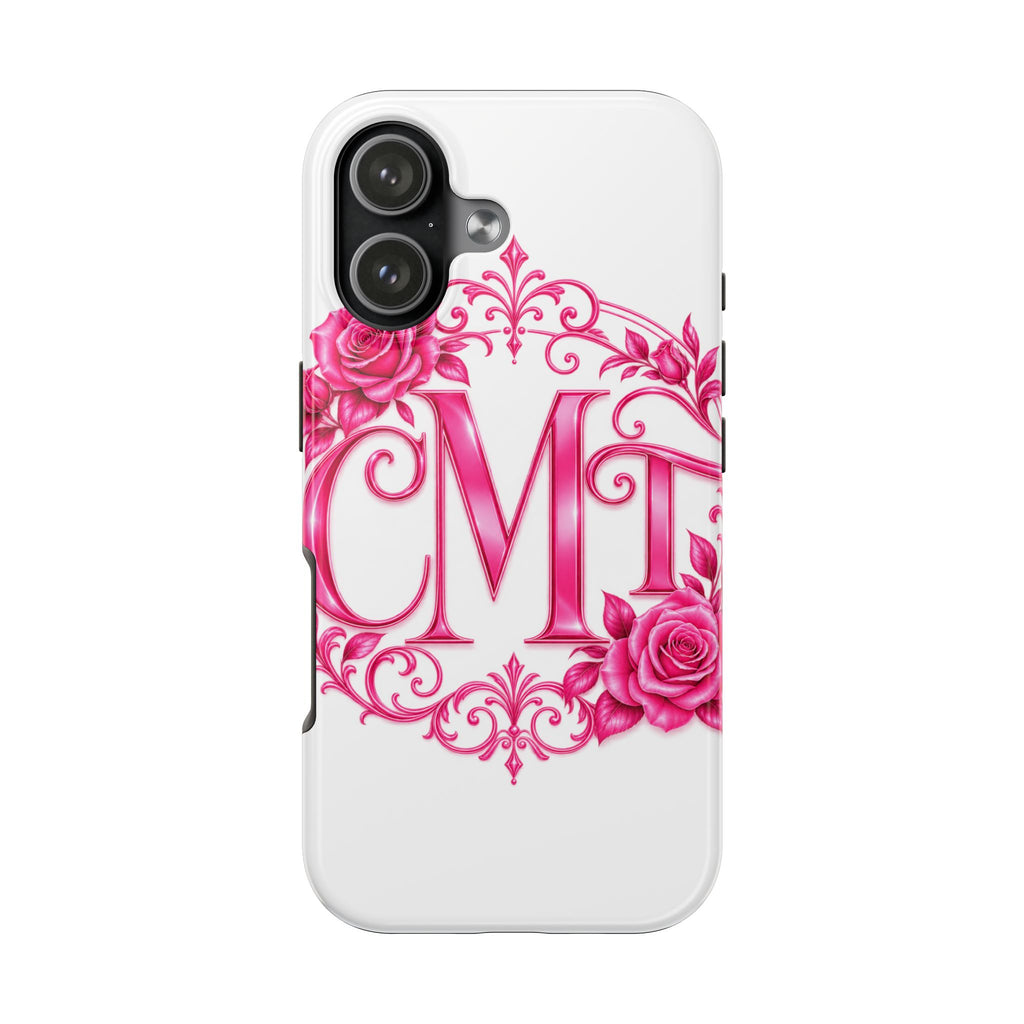 Monogram Pink Rose Tough Phone Case — Personalized Floral Initials iPhone Case