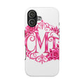 Monogram Pink Rose Tough Phone Case — Personalized Floral Initials iPhone Case