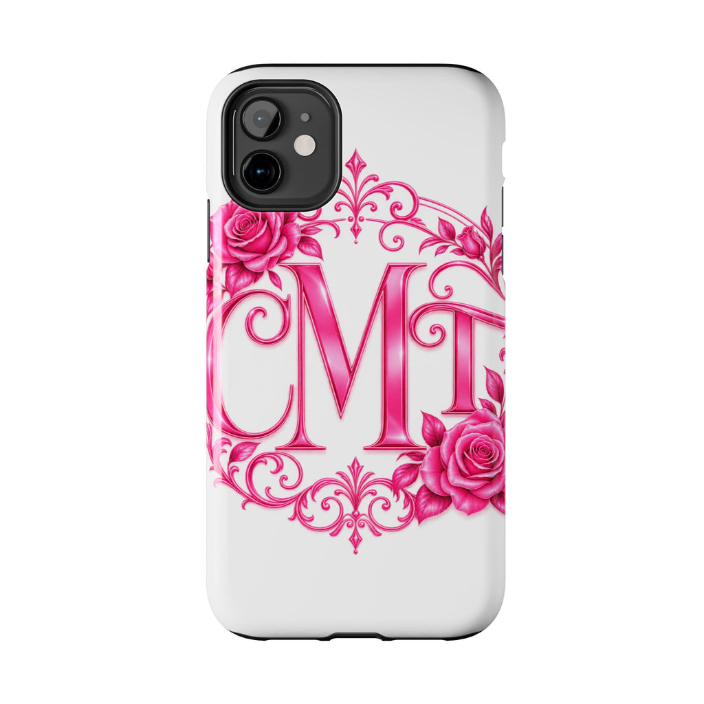 Monogram Pink Rose Tough Phone Case — Personalized Floral Initials iPhone Case