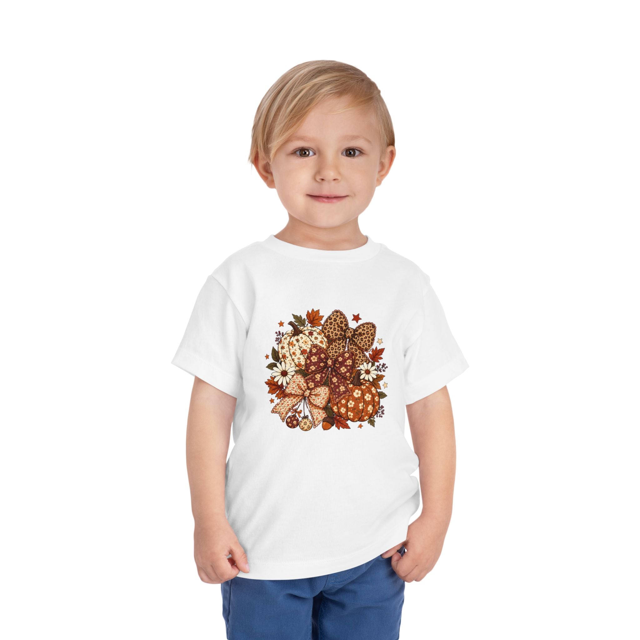 Toddler Tee — Autumn Leopard Floral Pumpkins Fall Bouquet