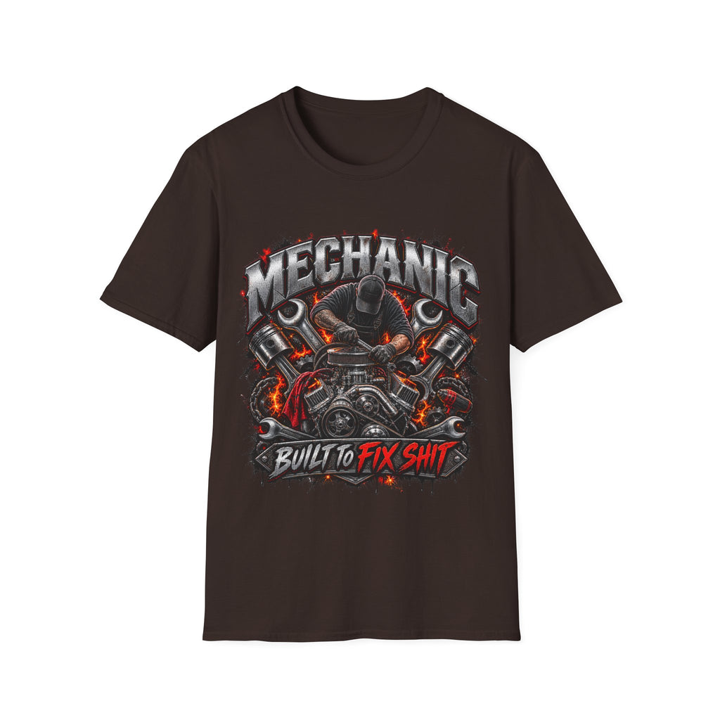 Mechanic T-Shirt — "Built to Fix Sh!t" Garage Wrench Repair Tee