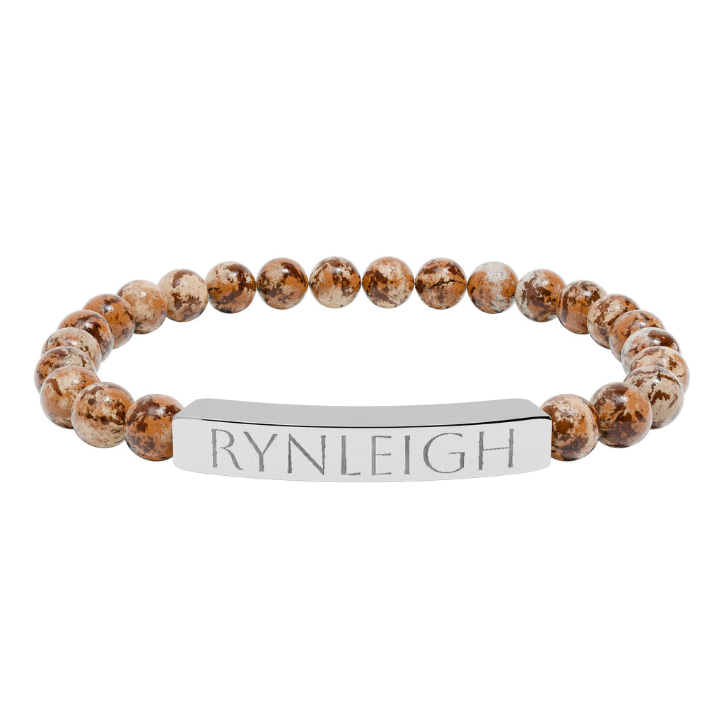 Engravable Natural Stone Bar Bracelet — Personalized Stretch Bead Bracelet