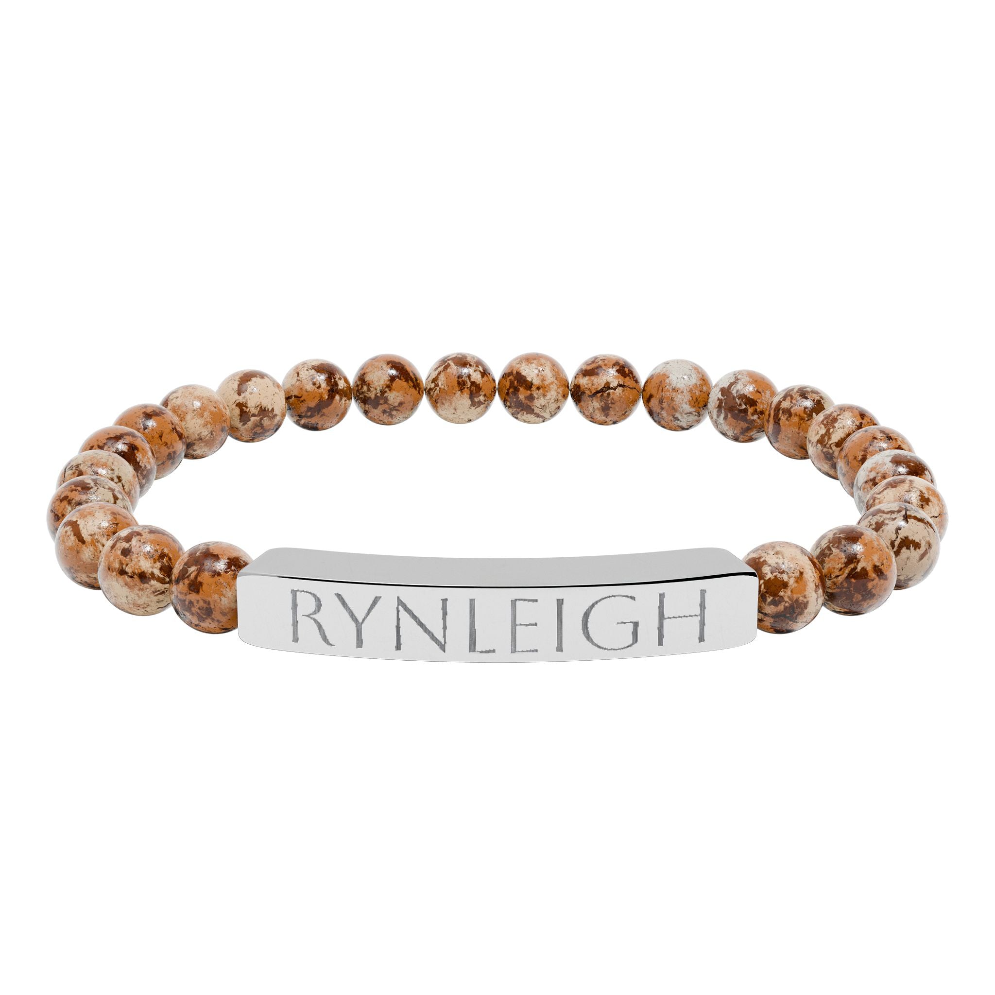 Engravable Natural Stone Bar Bracelet — Personalized Stretch Bead Bracelet