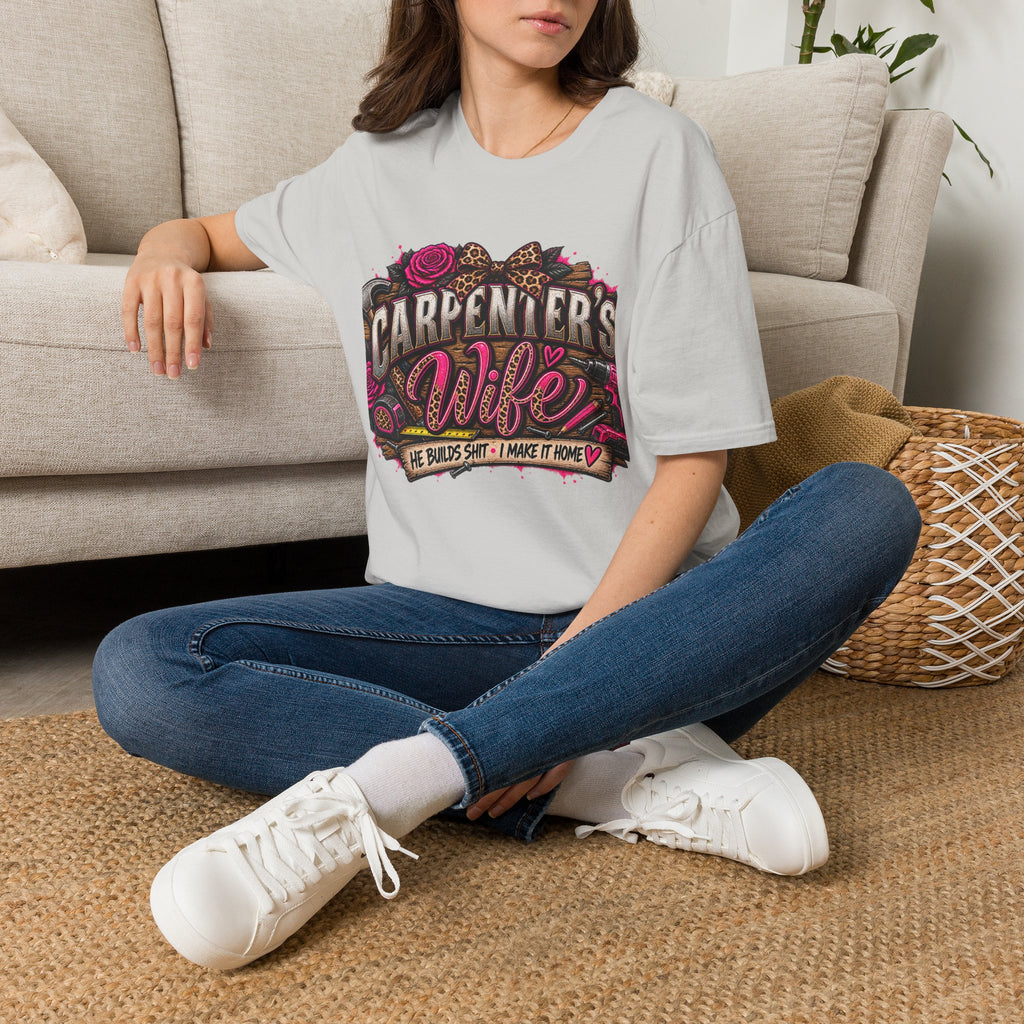 Carpenter's Wife T-Shirt — Floral Leopard Heart Design