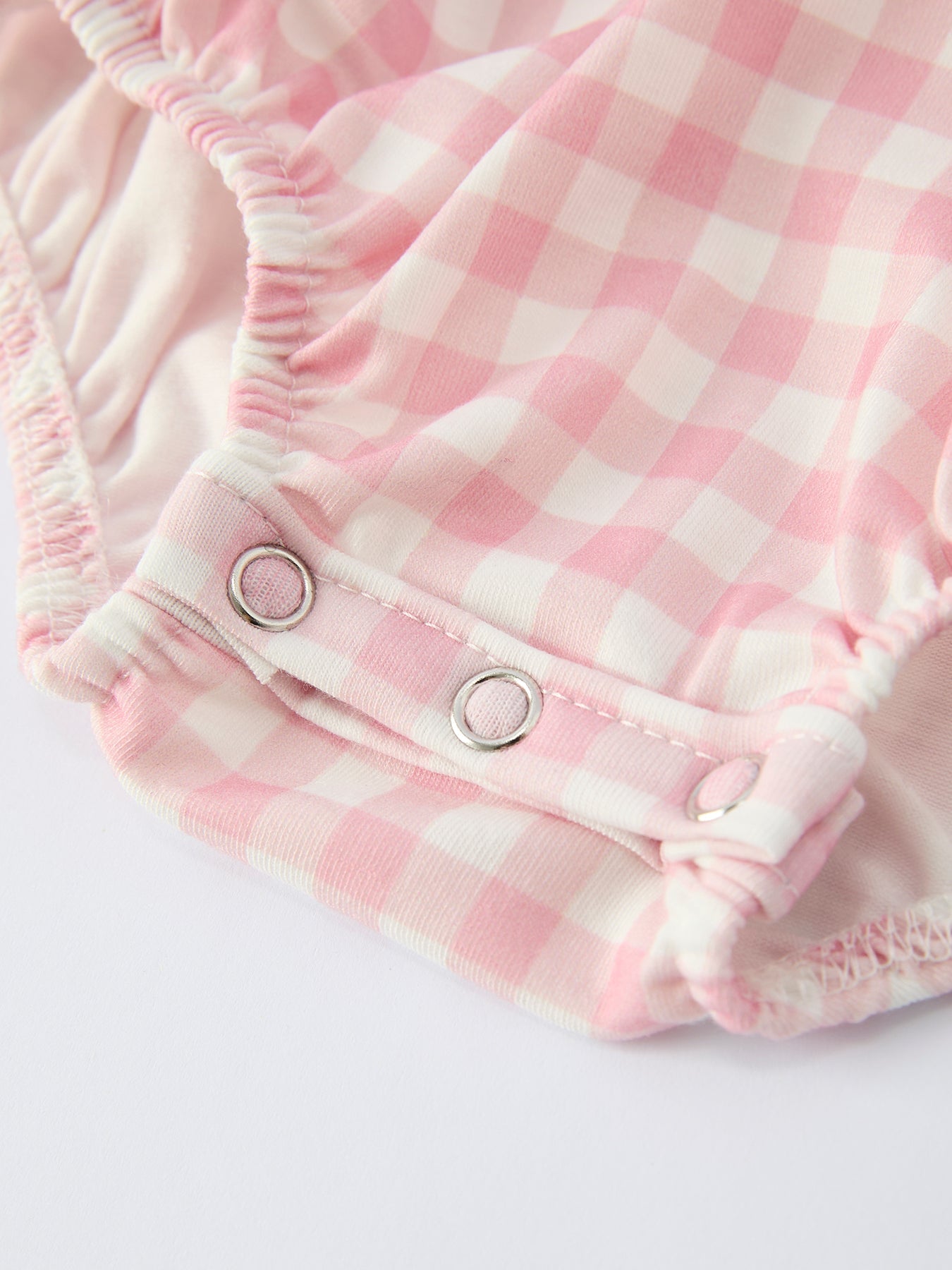 Pink Gingham Christmas Baby Girls Romper: Santa Embroidery with Red Satin Ribbon