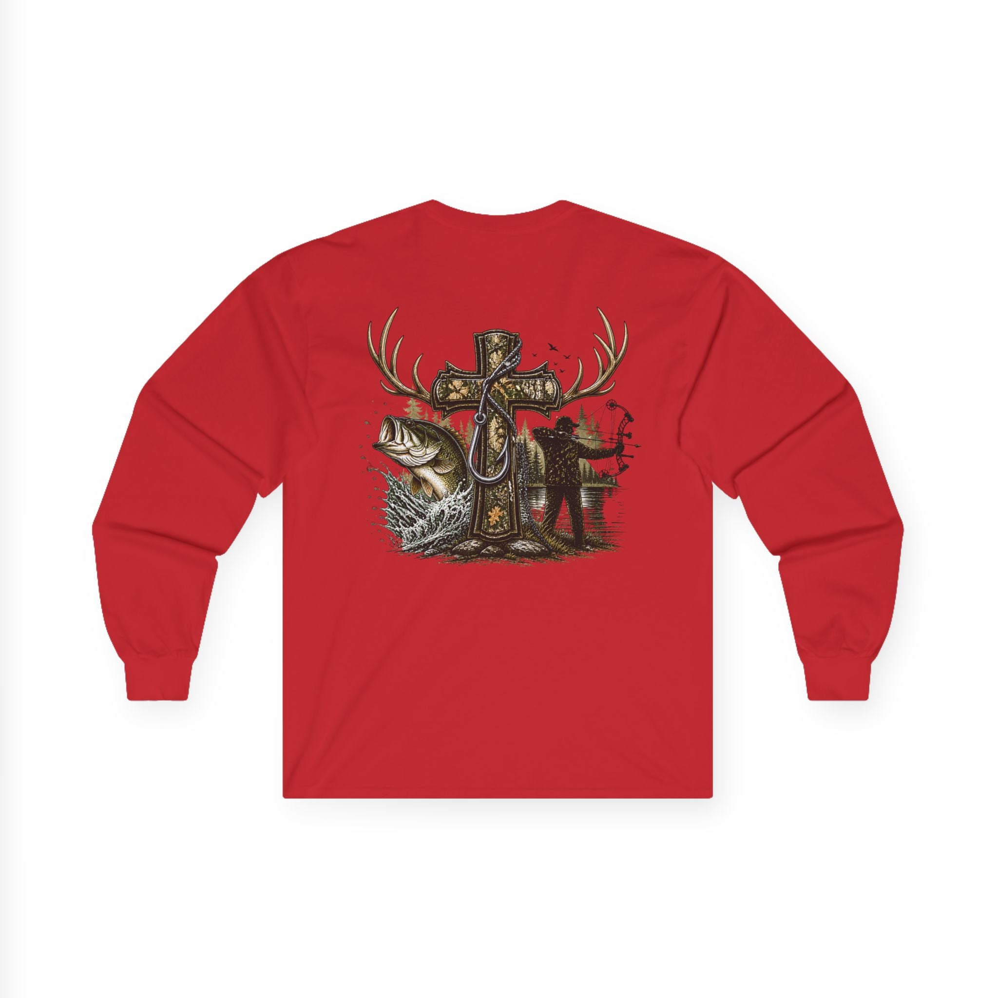 Long Sleeve Tee — Fisherman Cross & Bass Graphic