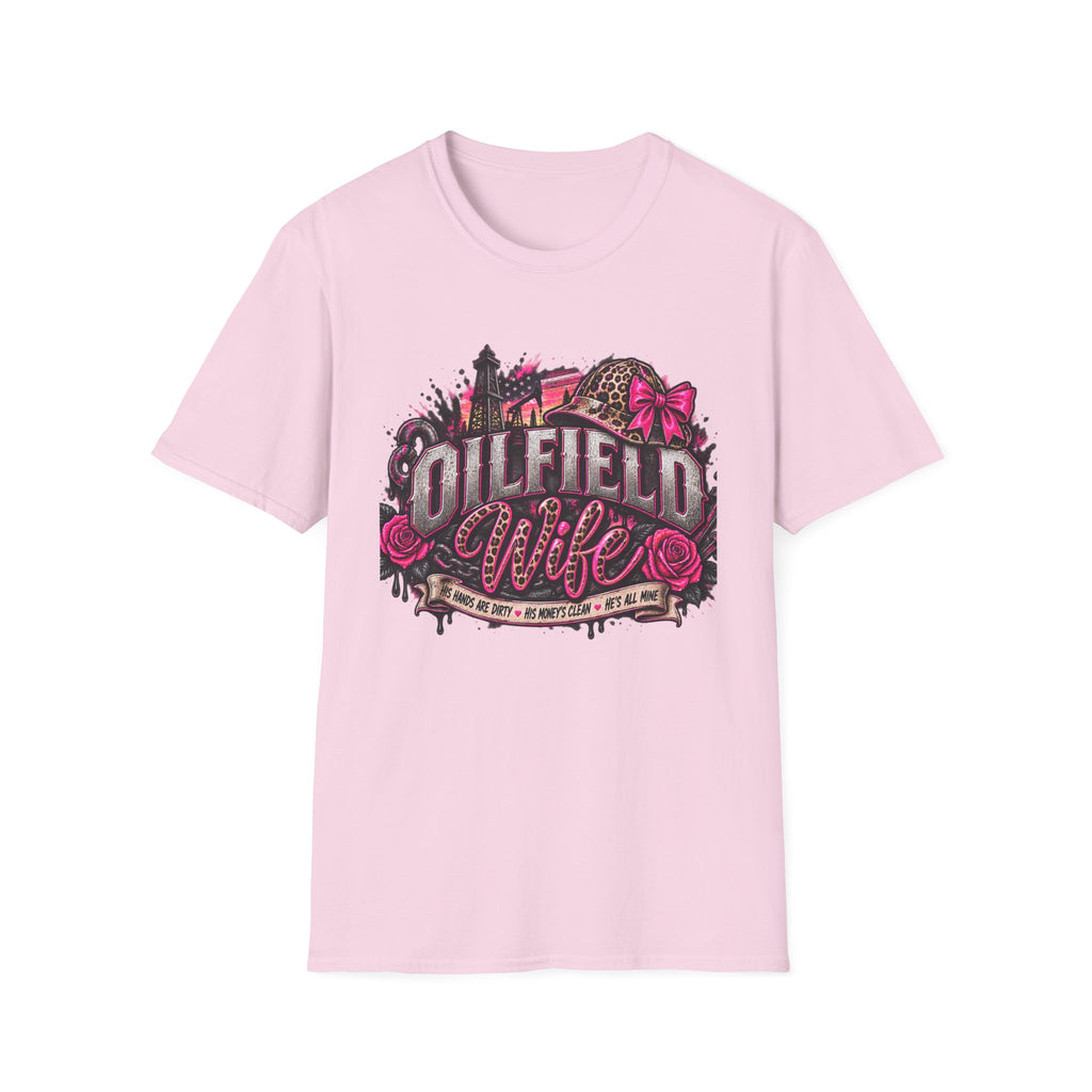 Oilfield Wife T-Shirt — Pink Leopard Bow Oilfield Graphic Tee