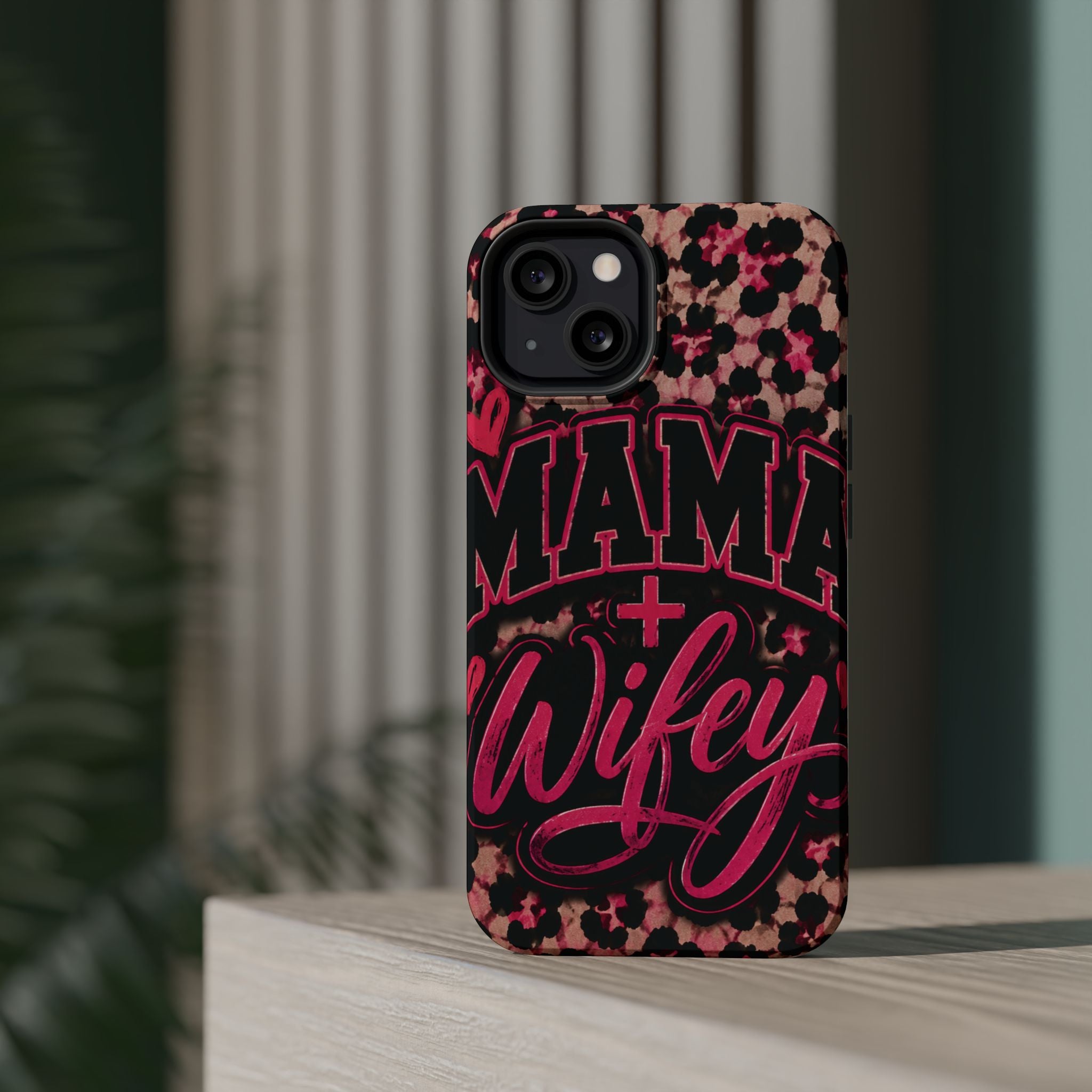 Phone Case — Pink Leopard "Mama Wifey" Magnetic Impact-Resistant Case