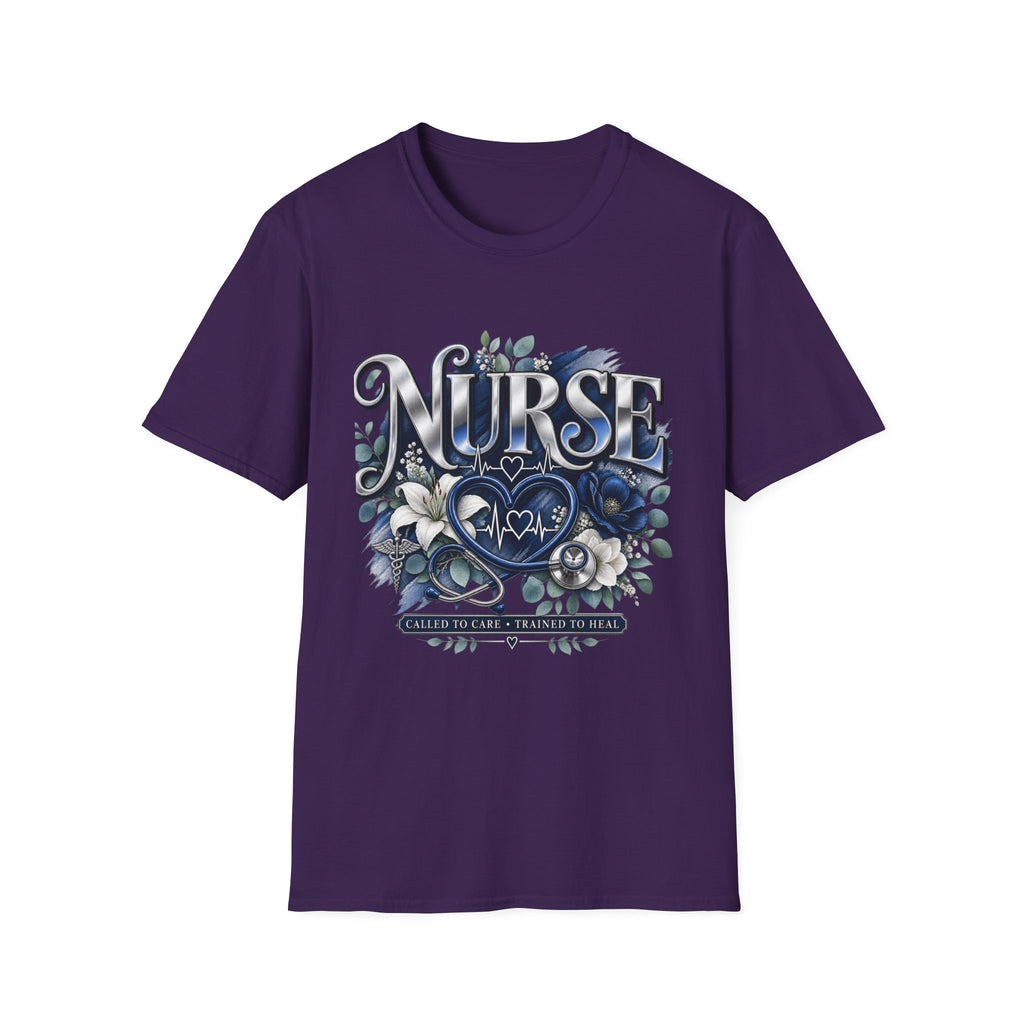 Nurse Floral Heart T‑Shirt — Blue Script Medical Pride Tee