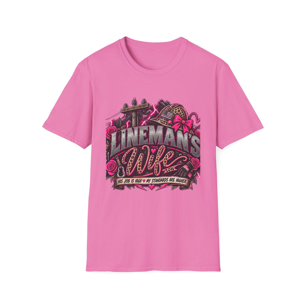 Lineman's Wife T‑Shirt — Pink Floral Lineman Crew Design