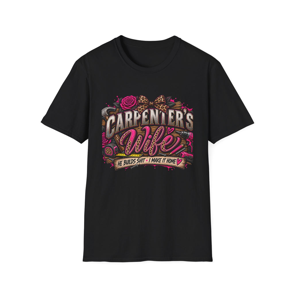 Carpenter's Wife T-Shirt — Floral Leopard Heart Design