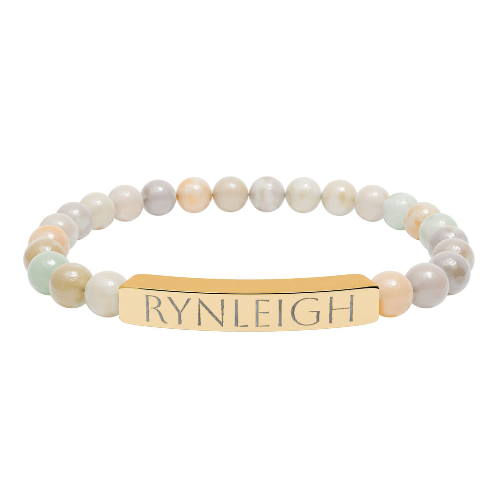 Engravable Natural Stone Bar Bracelet — Personalized Stretch Bead Bracelet