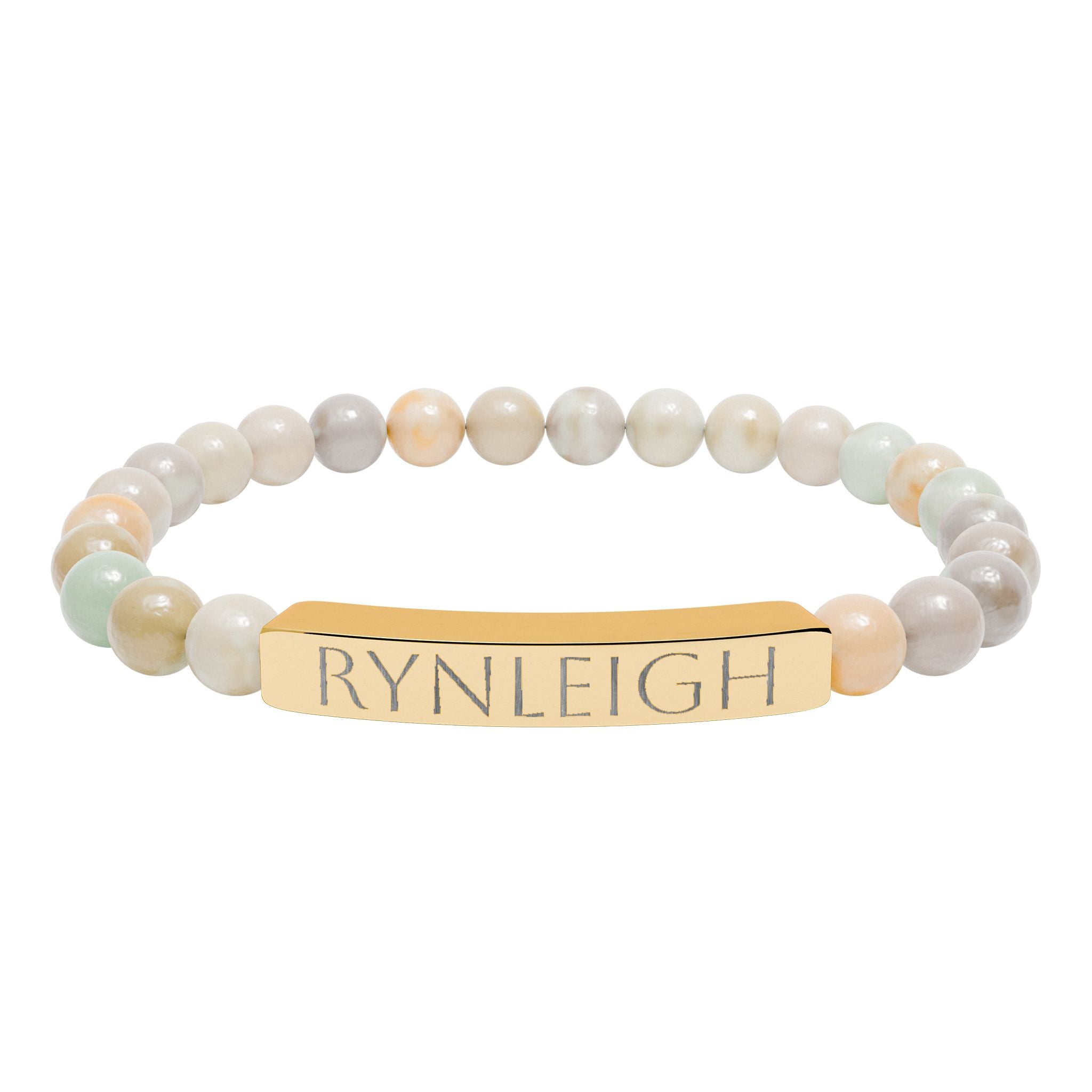 Engravable Natural Stone Bar Bracelet — Personalized Stretch Bead Bracelet