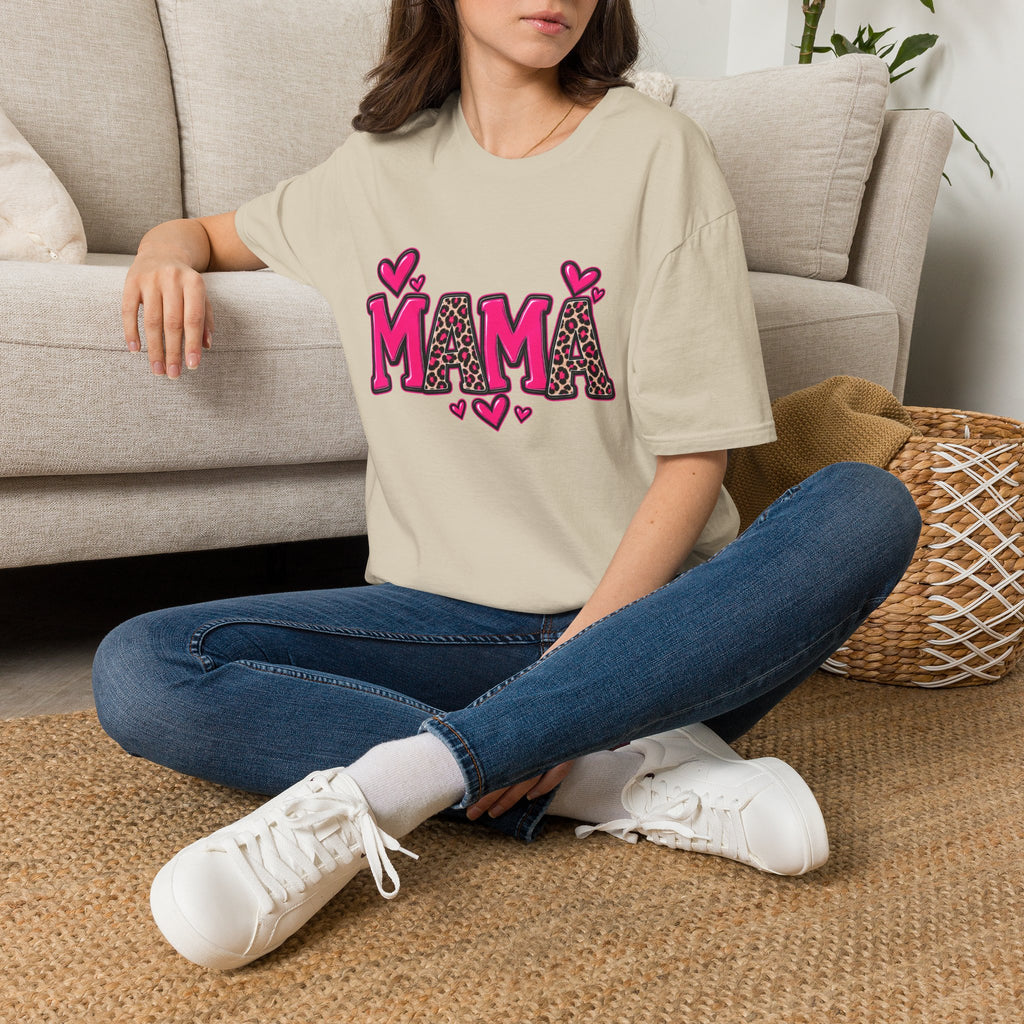 Mama Leopard Heart T‑Shirt — Cute Pink Mama Graphic Tee for Mothers’ Day
