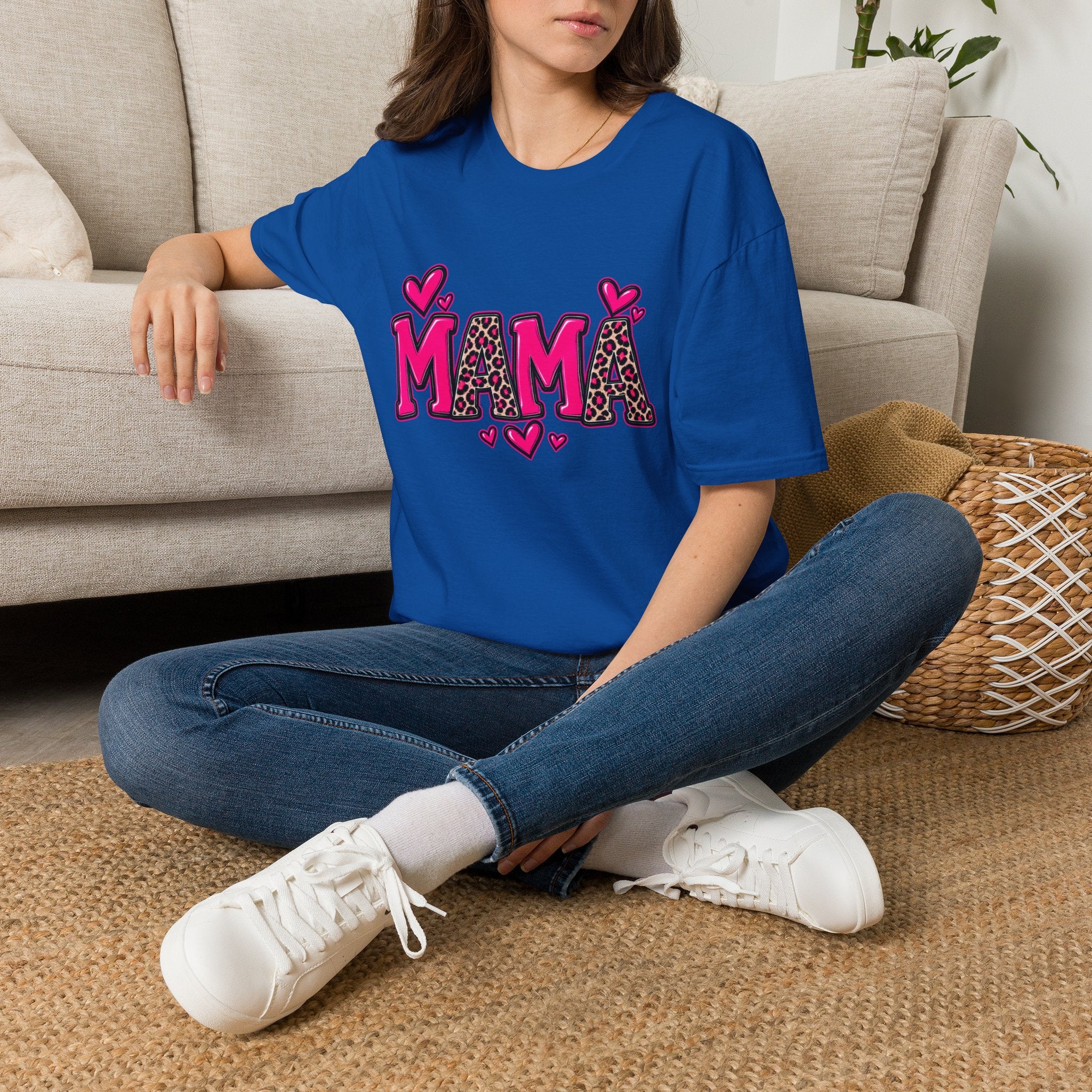 Mama Leopard Heart T‑Shirt — Cute Pink Mama Graphic Tee for Mothers’ Day