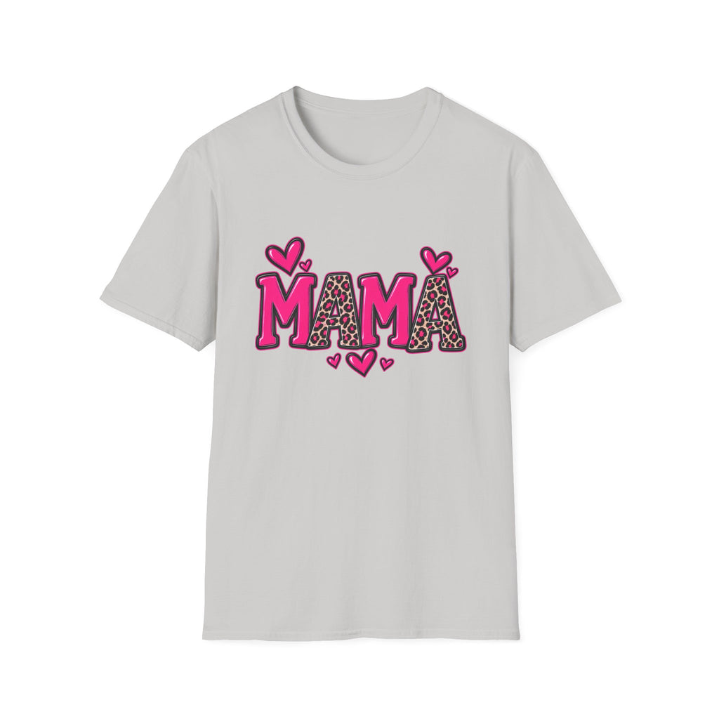 Mama Leopard Heart T‑Shirt — Cute Pink Mama Graphic Tee for Mothers’ Day