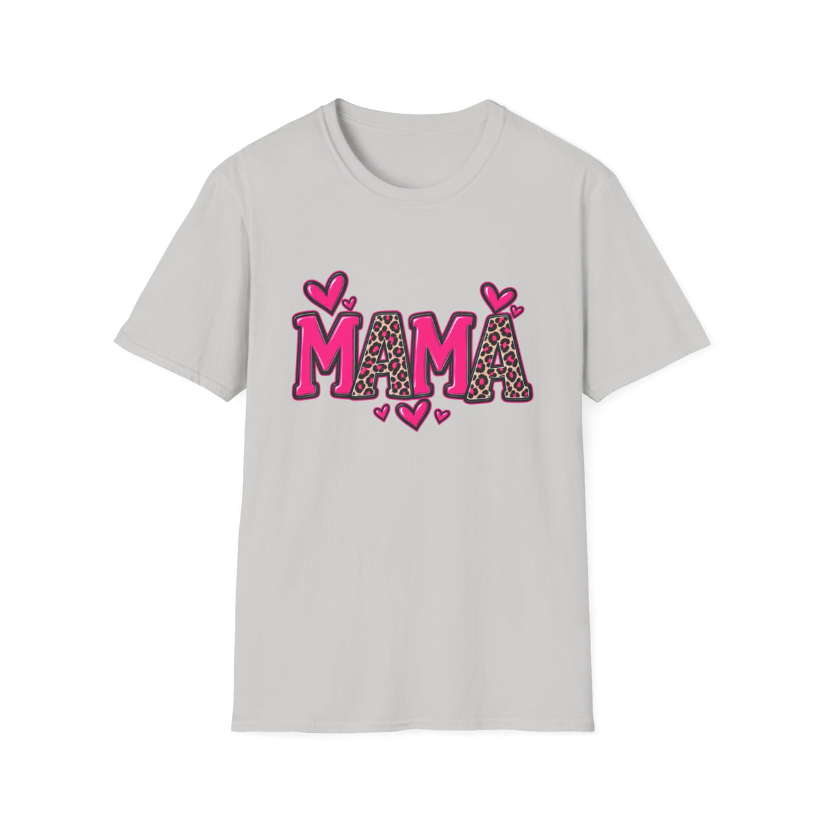 Mama Leopard Heart T‑Shirt — Cute Pink Mama Graphic Tee for Mothers’ Day