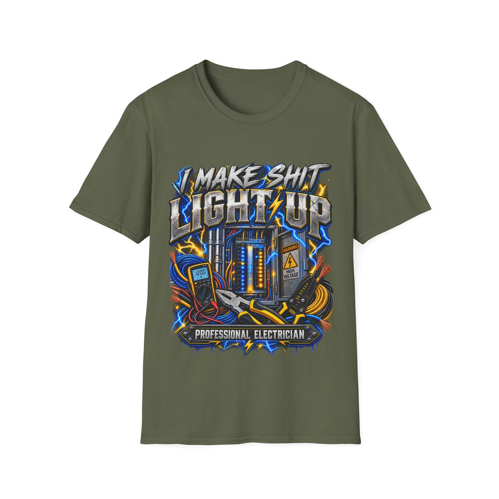Electrician T-Shirt — "I Make Shit Light Up" Graphic Tee
