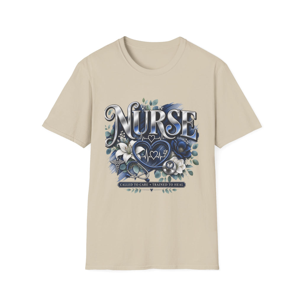 Nurse Floral Heart T‑Shirt — Blue Script Medical Pride Tee