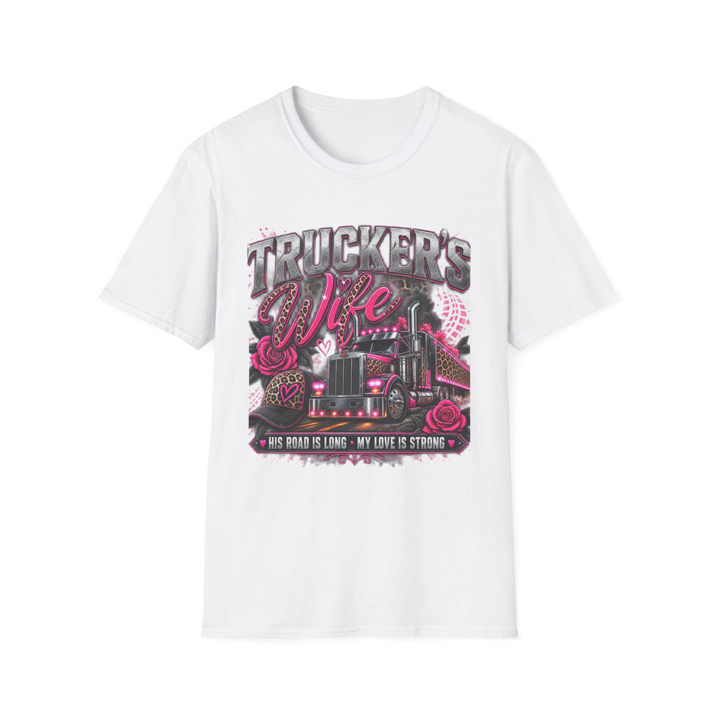 Trucker's Wife T-Shirt — Pink Heart Truck Tee for Trucking Wives