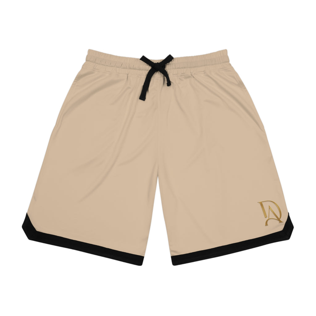 Beige Basketball Shorts with Black Trim – Athletic Ribbed Performance Shorts