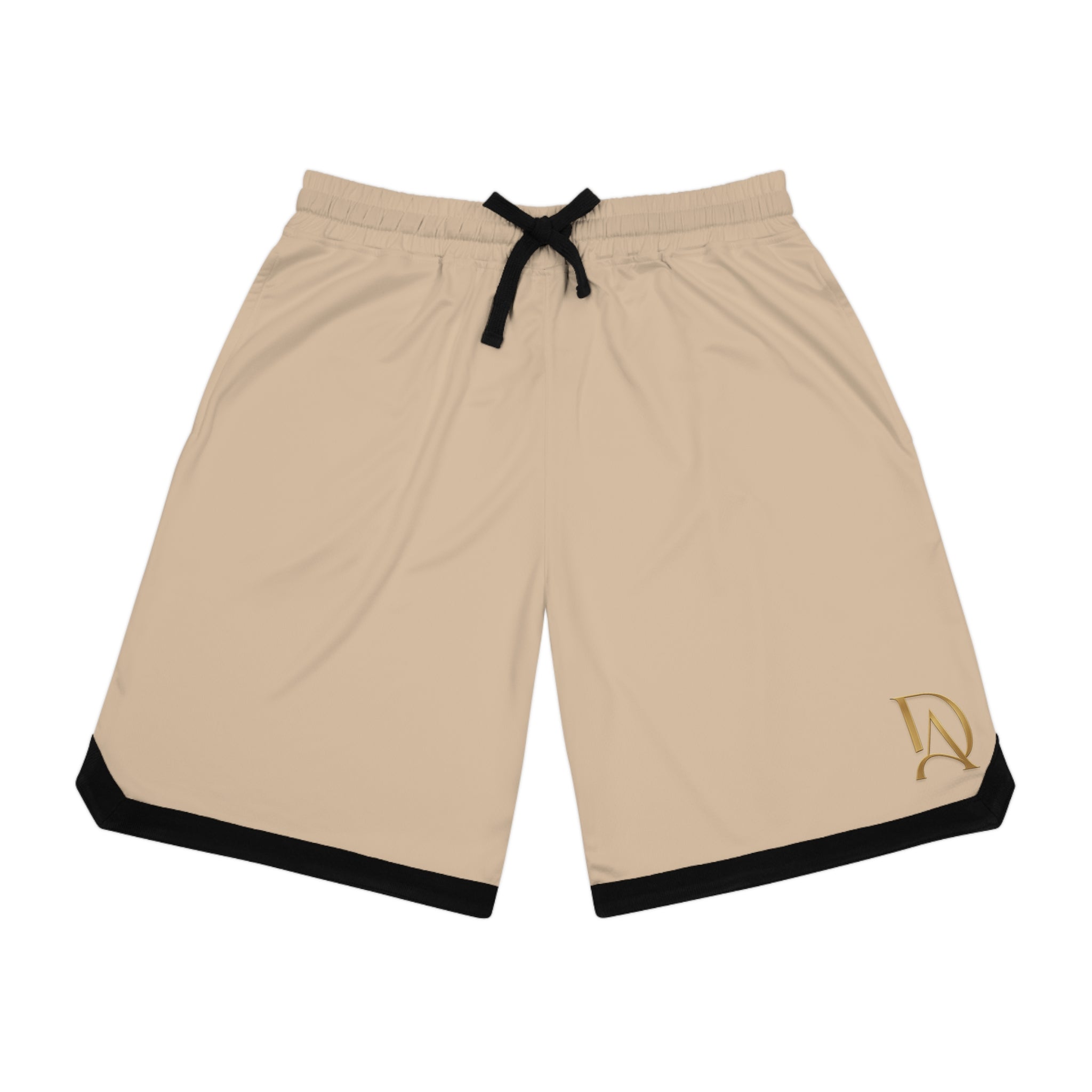 Beige Basketball Shorts with Black Trim – Athletic Ribbed Performance Shorts
