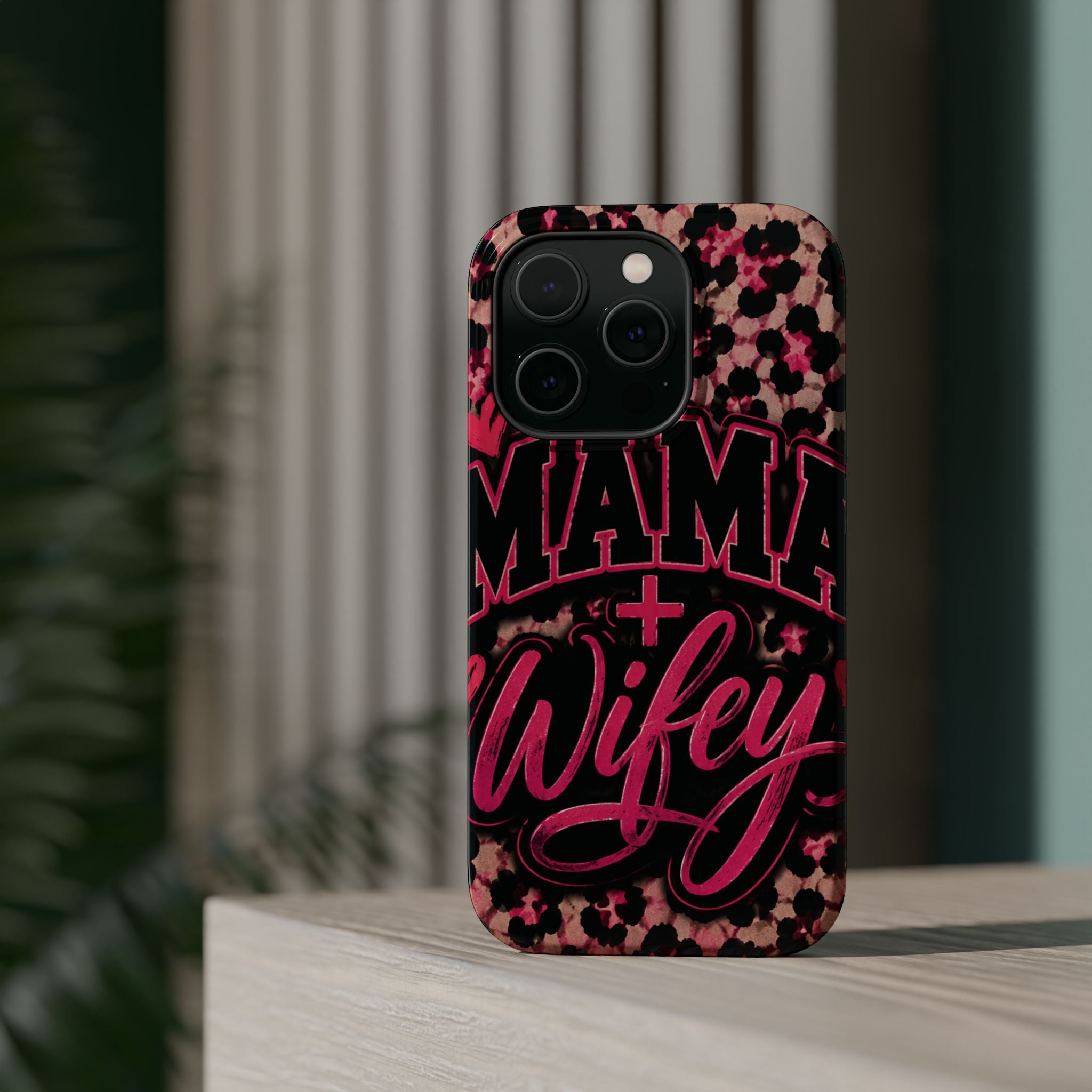 Phone Case — Pink Leopard "Mama Wifey" Magnetic Impact-Resistant Case