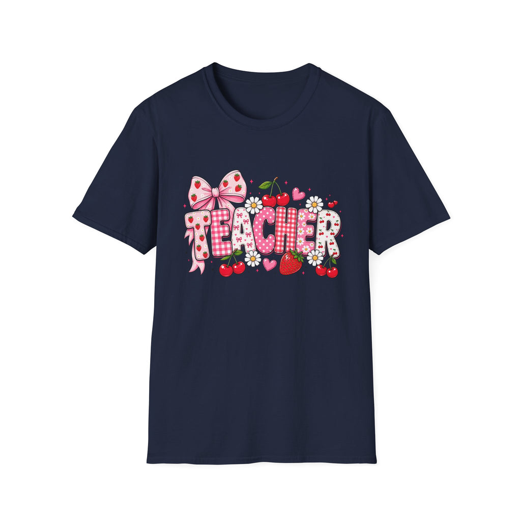 Teacher Graphic Tee — Cute Strawberry & Cherry Floral Design