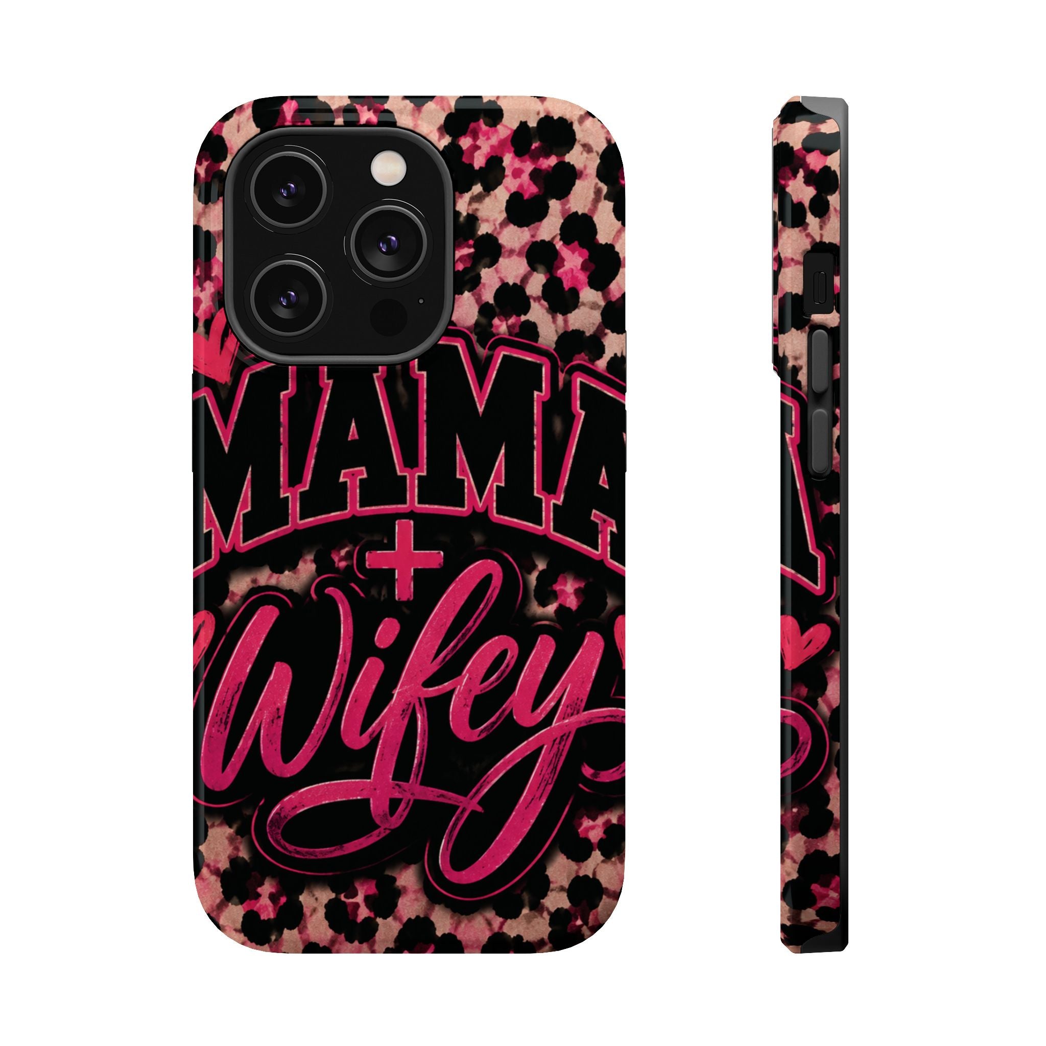 Phone Case — Pink Leopard "Mama Wifey" Magnetic Impact-Resistant Case