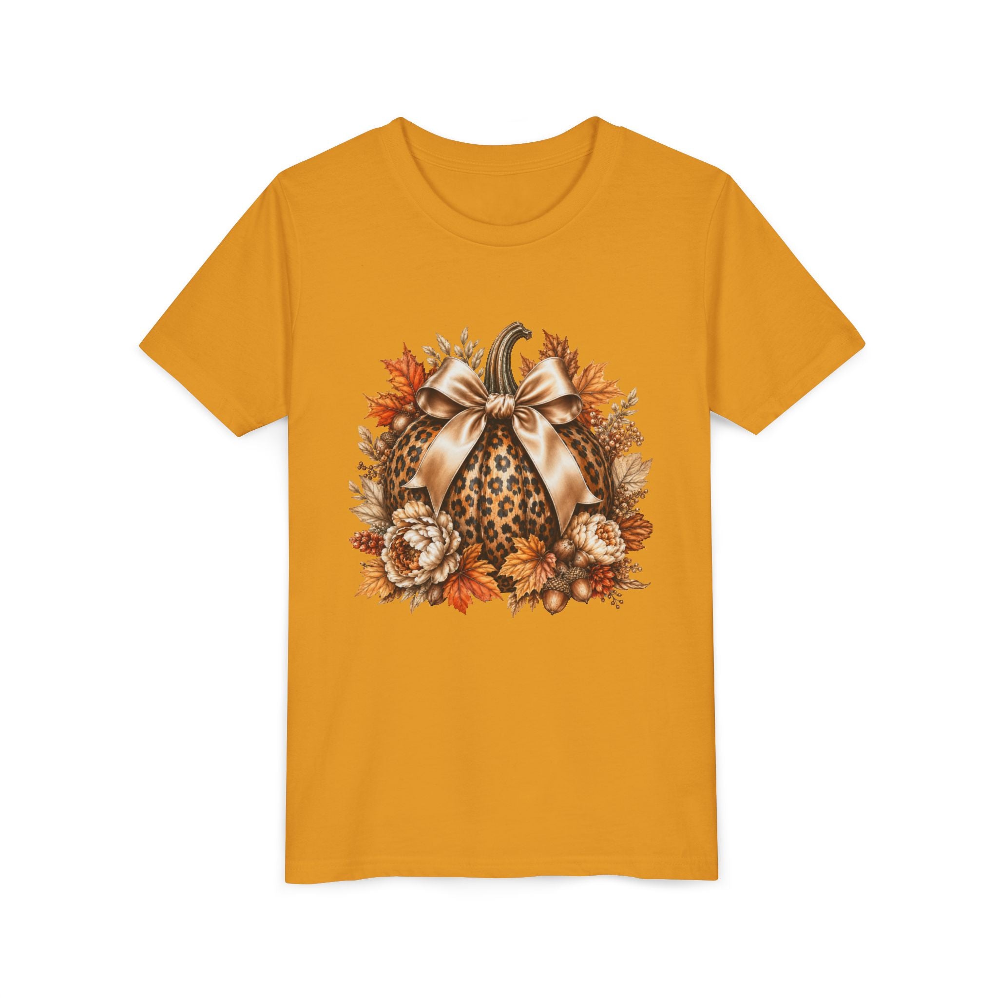 Youth Tee — Leopard Pumpkin Fall Graphic Shirt
