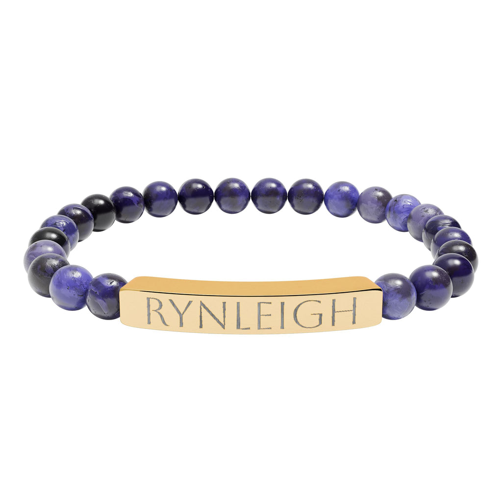 Engravable Natural Stone Bar Bracelet — Personalized Stretch Bead Bracelet
