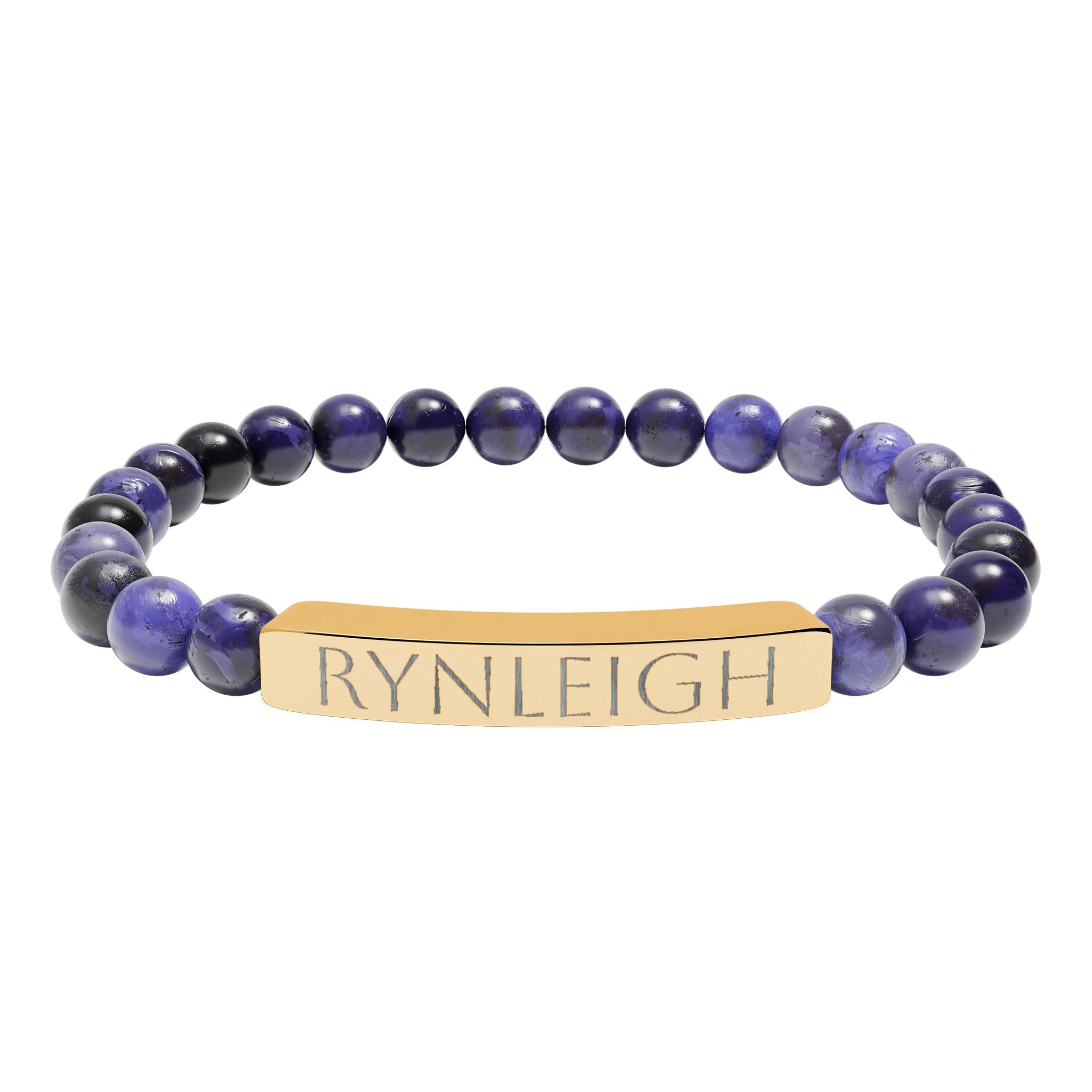 Engravable Natural Stone Bar Bracelet — Personalized Stretch Bead Bracelet