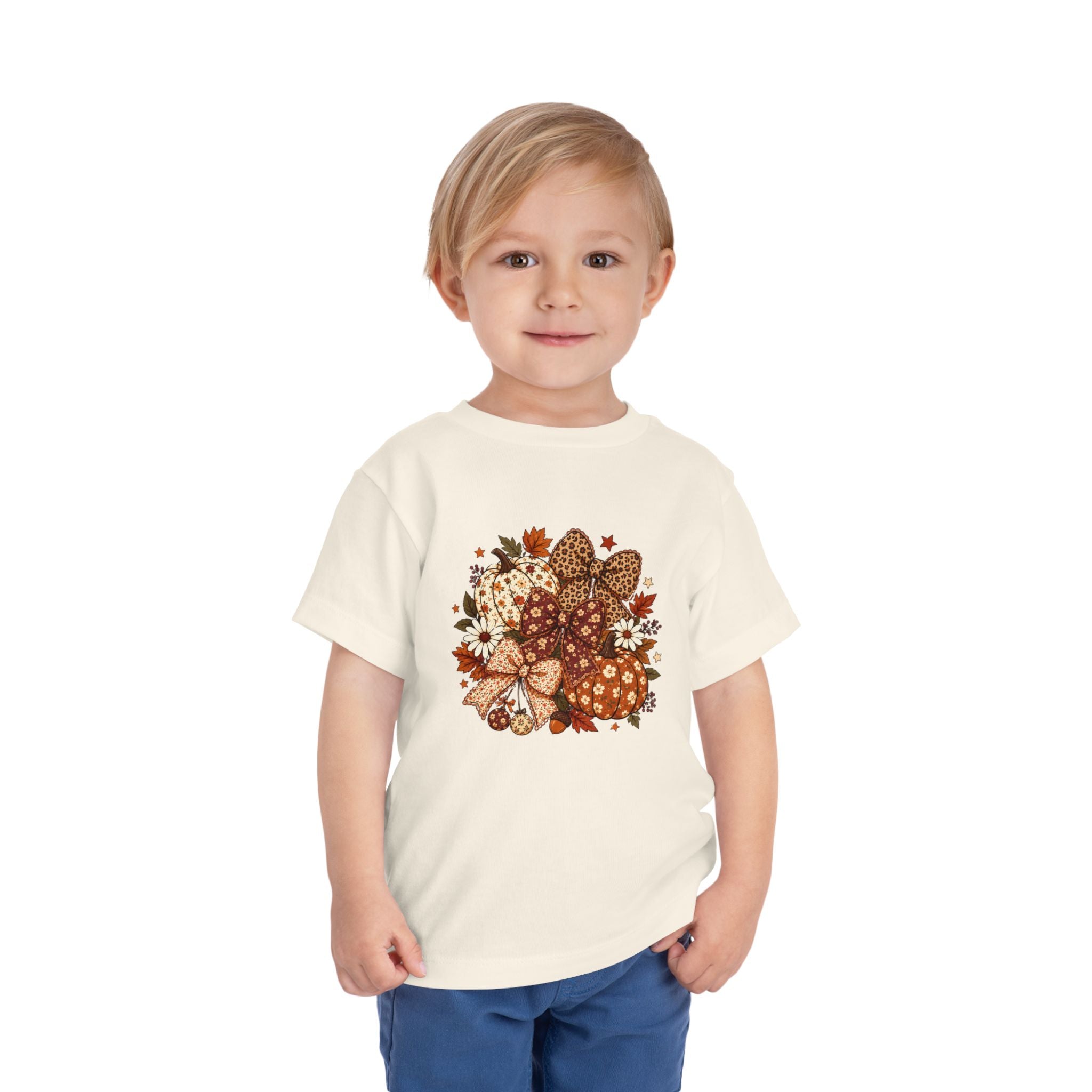Toddler Tee — Autumn Leopard Floral Pumpkins Fall Bouquet