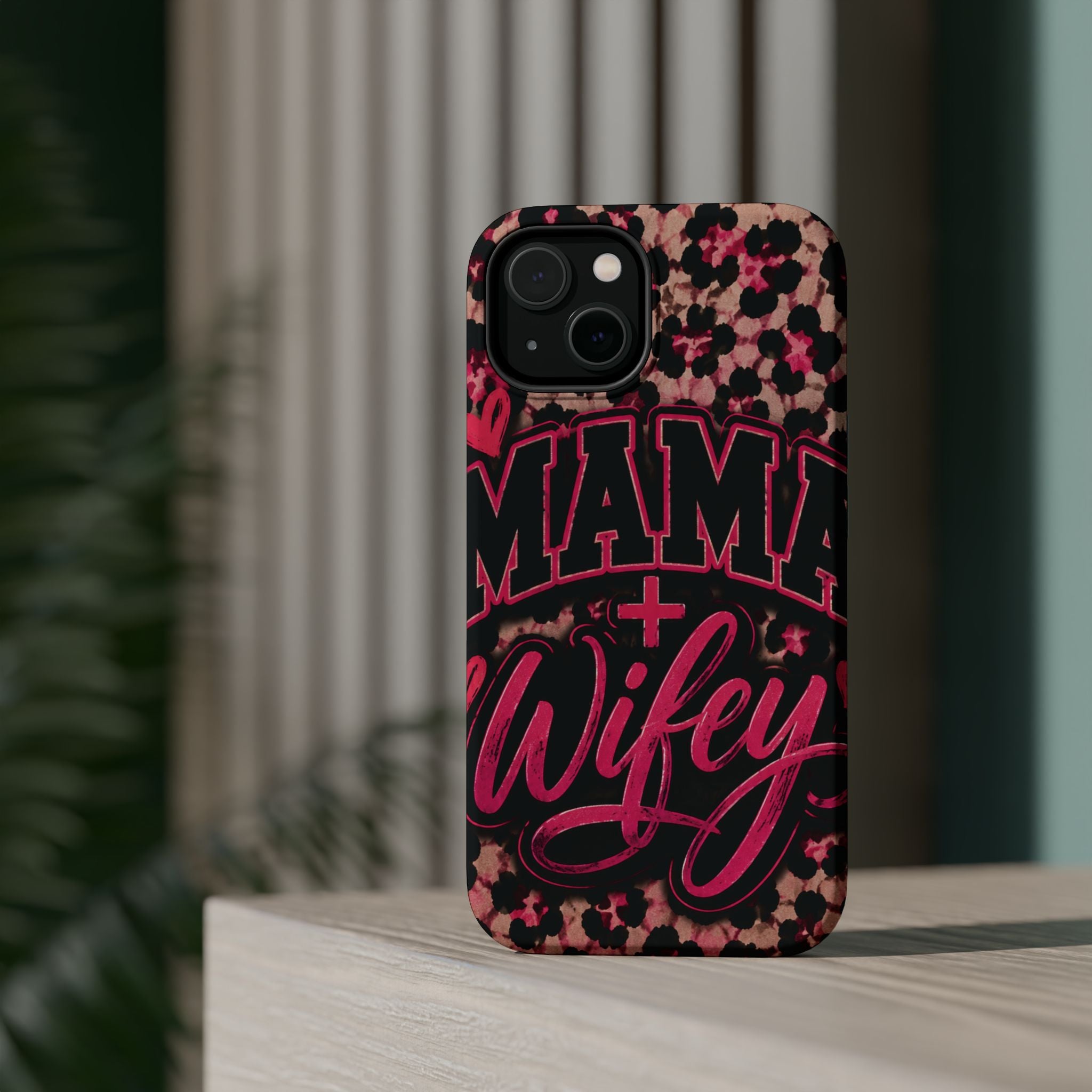 Phone Case — Pink Leopard "Mama Wifey" Magnetic Impact-Resistant Case