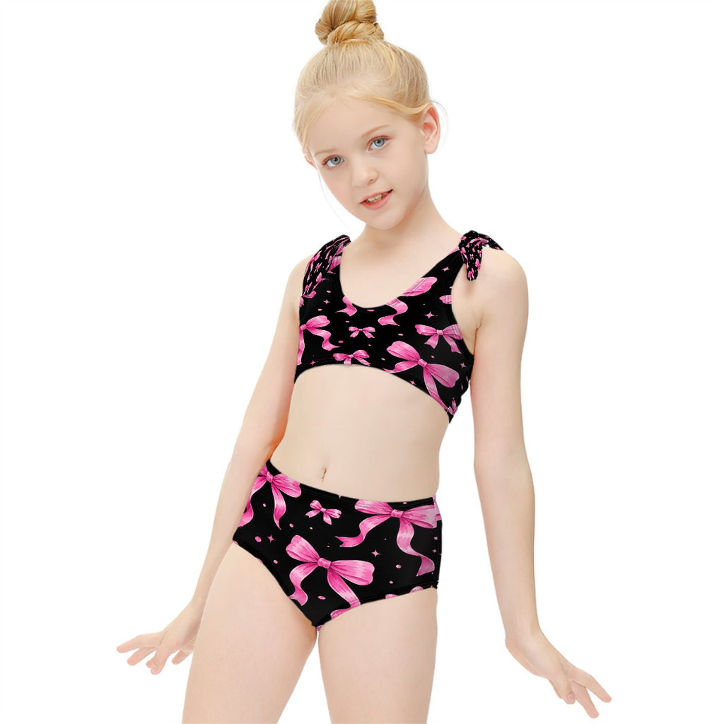 Girls Two Piece Swimsuits Customized Services pink bow print (2)