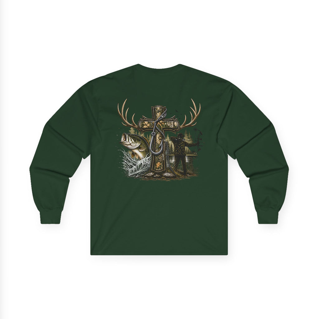 Long Sleeve Tee — Fisherman Cross & Bass Graphic