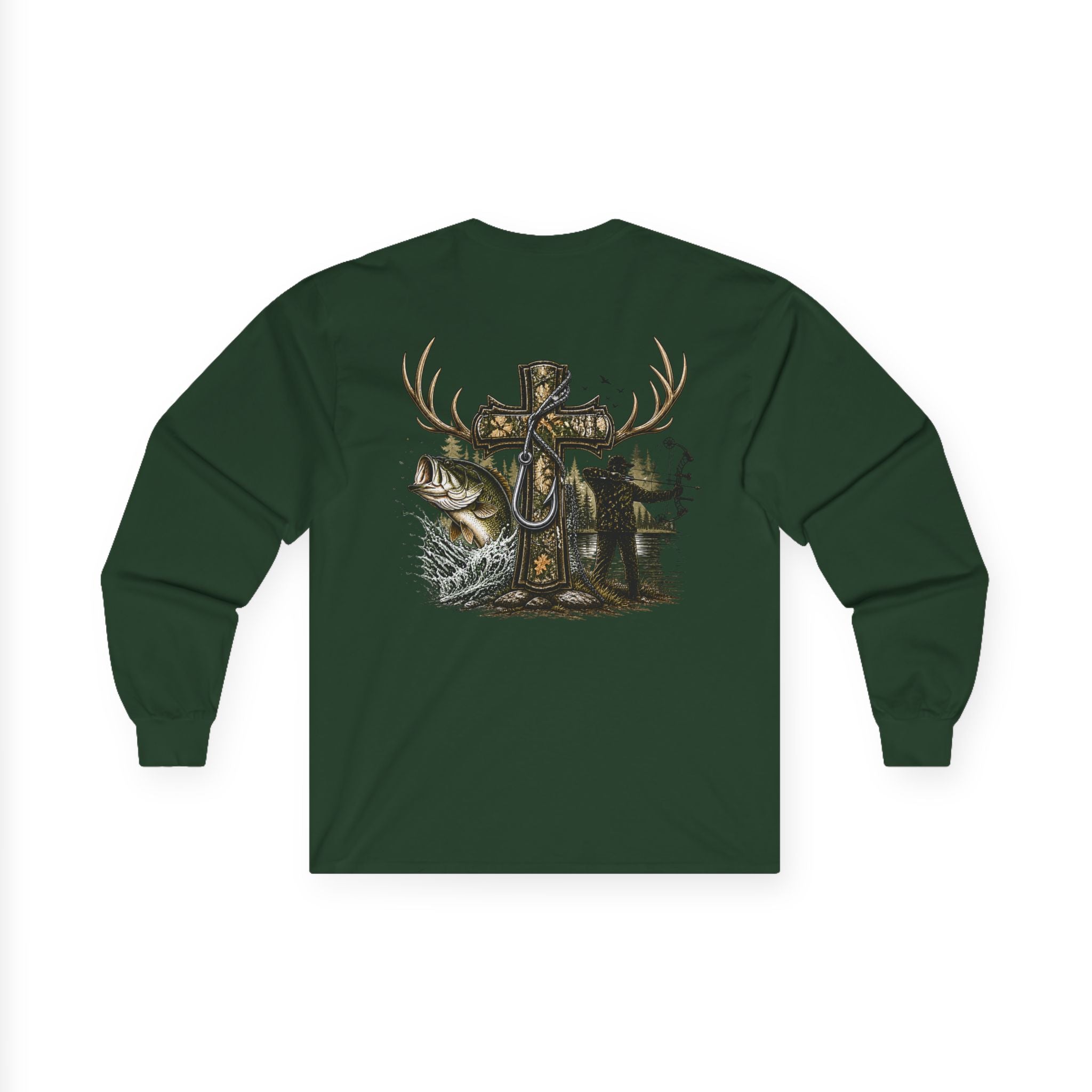 Long Sleeve Tee — Fisherman Cross & Bass Graphic