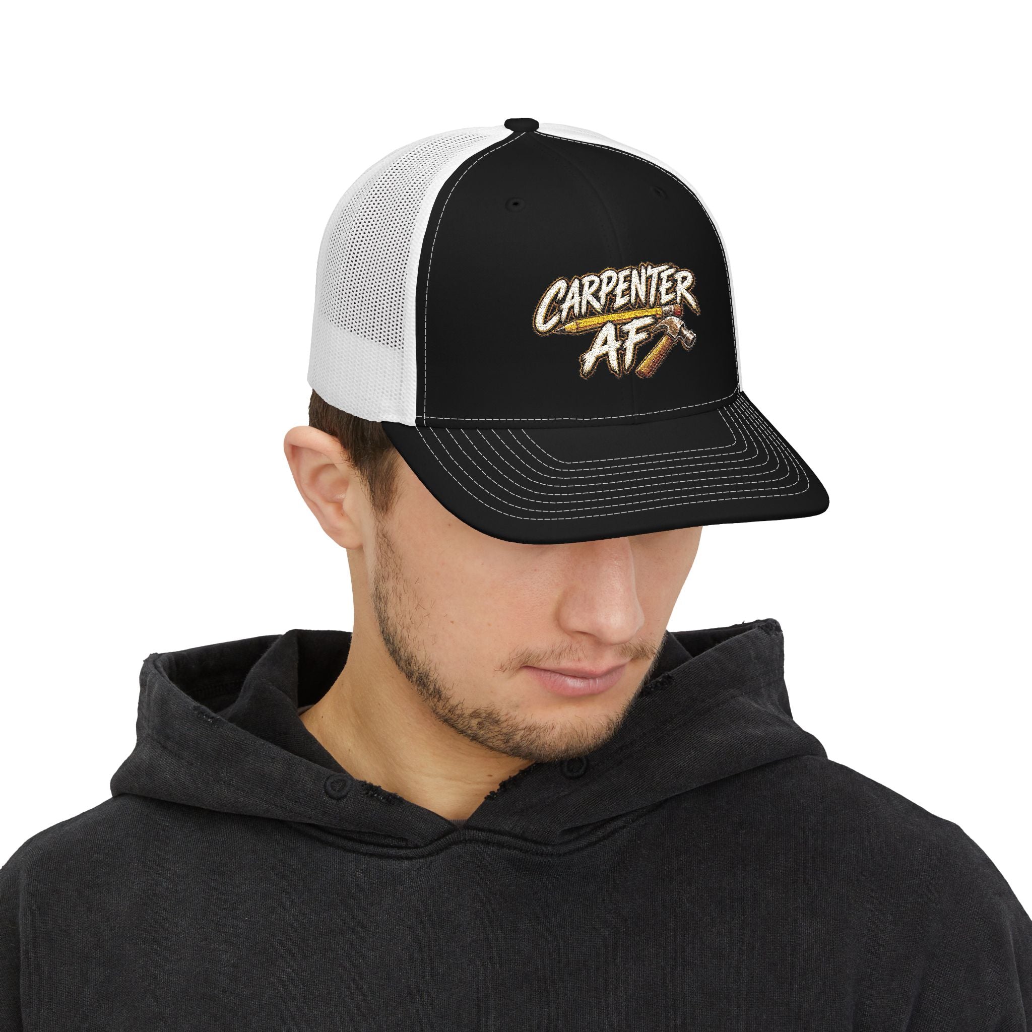 Carpenter AF Snapback Trucker Cap — Rustic Hammer Logo Hat for Woodworkers