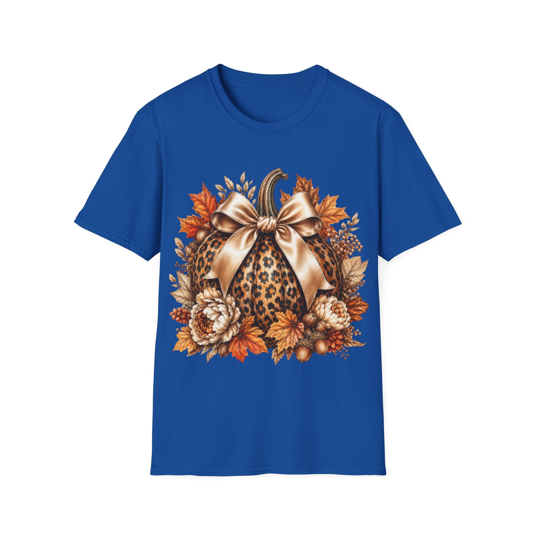 Leopard Pumpkin Fall T-Shirt — Autumn Bow & Leaves Graphic Tee