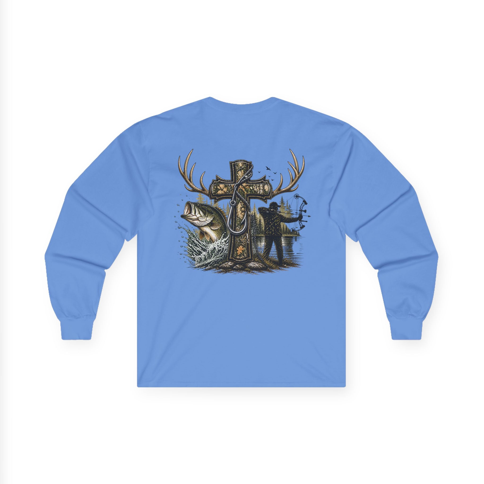 Long Sleeve Tee — Fisherman Cross & Bass Graphic