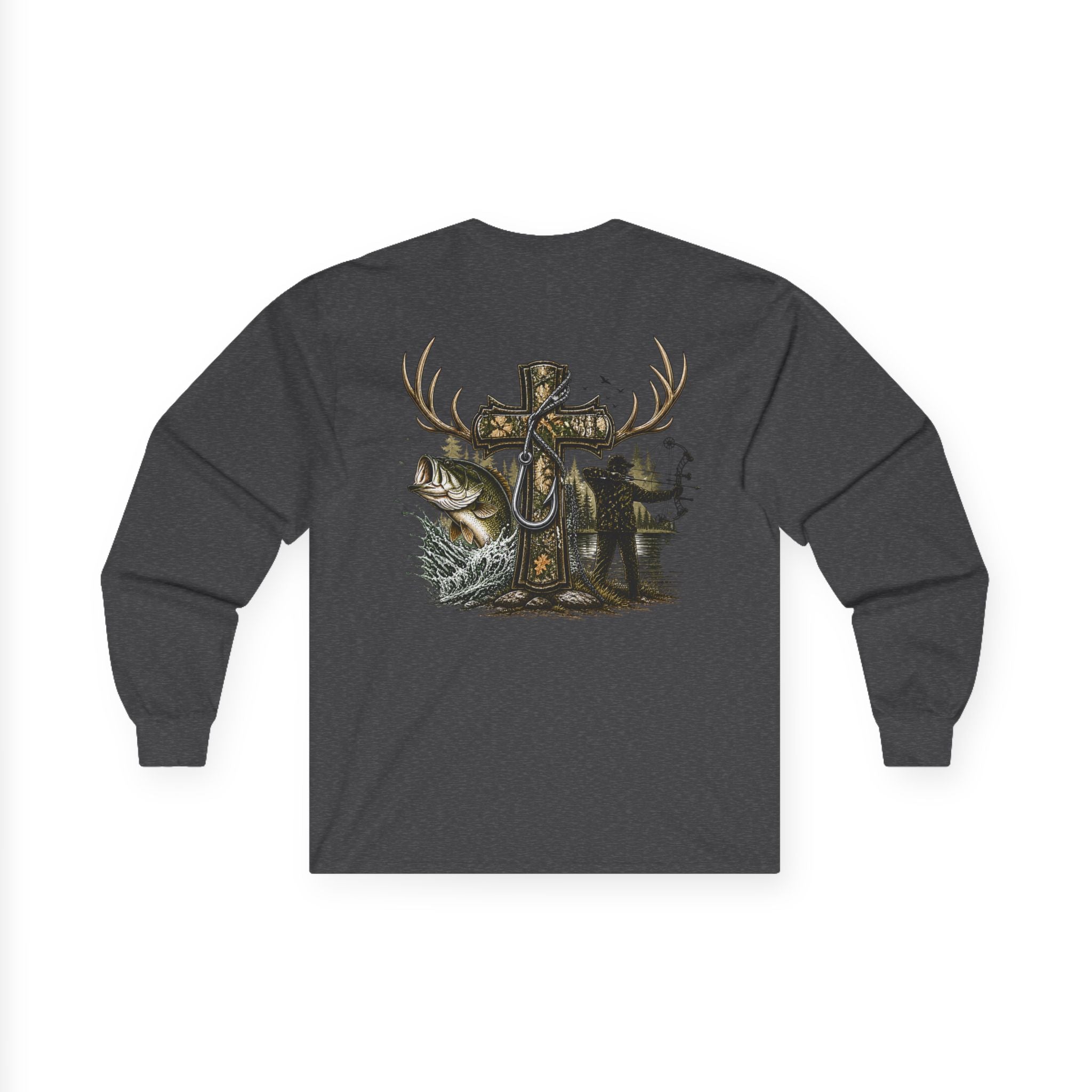 Long Sleeve Tee — Fisherman Cross & Bass Graphic